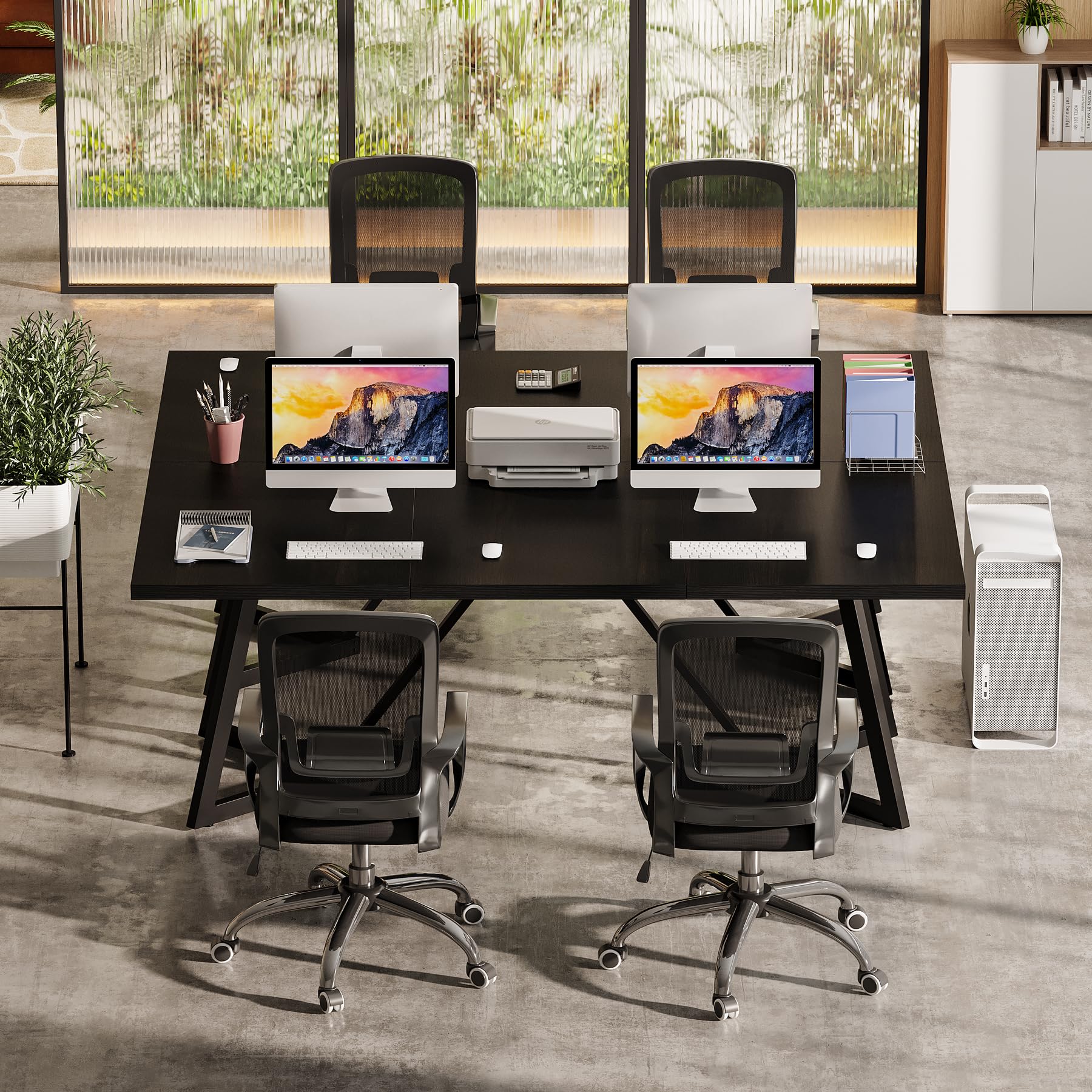 Tribesigns Scrivania moderna per computer, 180 cm, grande scrivania da ufficio con telaio in metallo, scrivania rettangolare per laptop, studio, scrivania per casa e ufficio (nero)