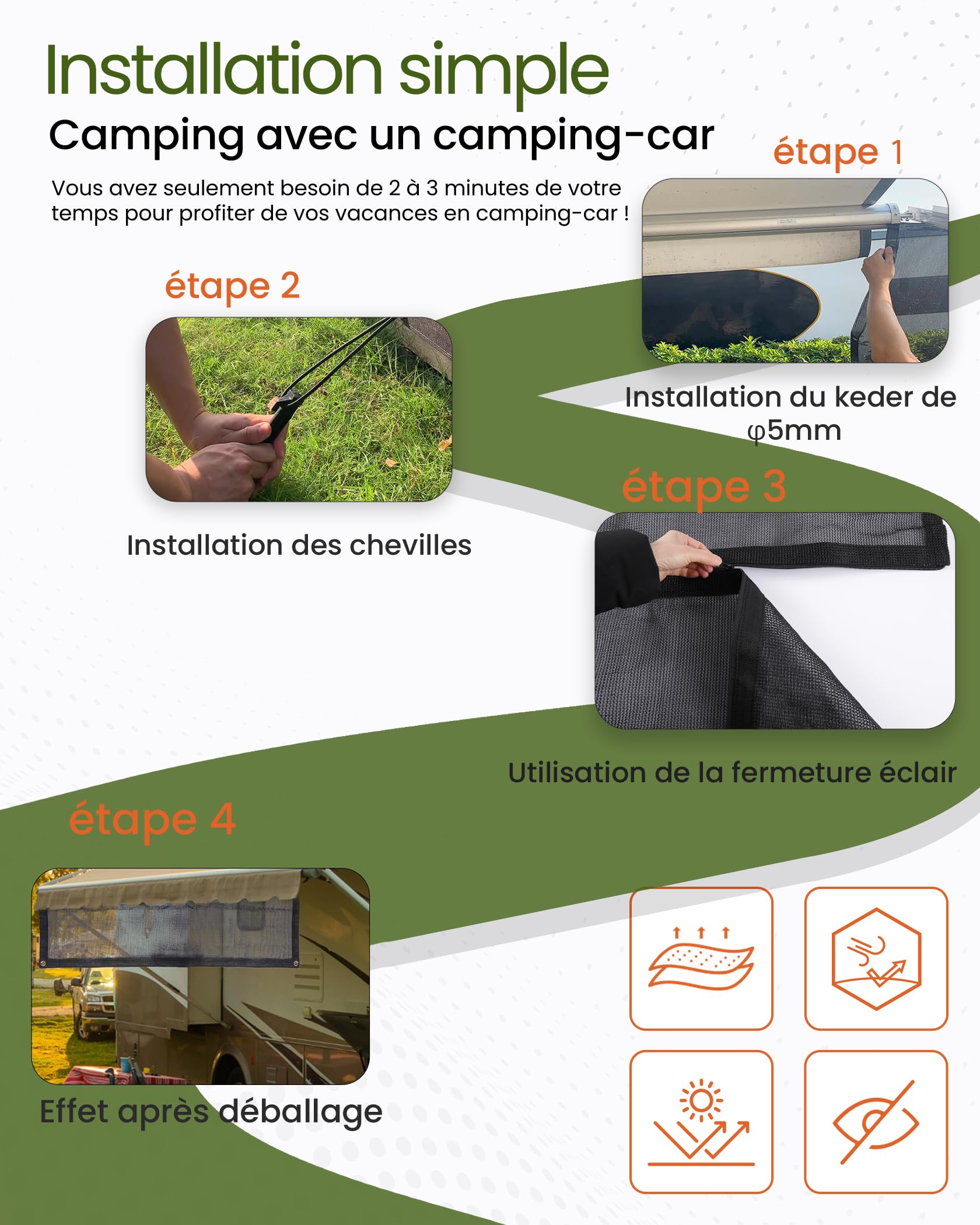 Pare-Soleil pour Camping-Car, Paroi Avant pour auvent, 75% View Blocker Stores, Protection Solaire Protection visuelle pour Camping-Car, Caravane 2x4.3m (HxL)