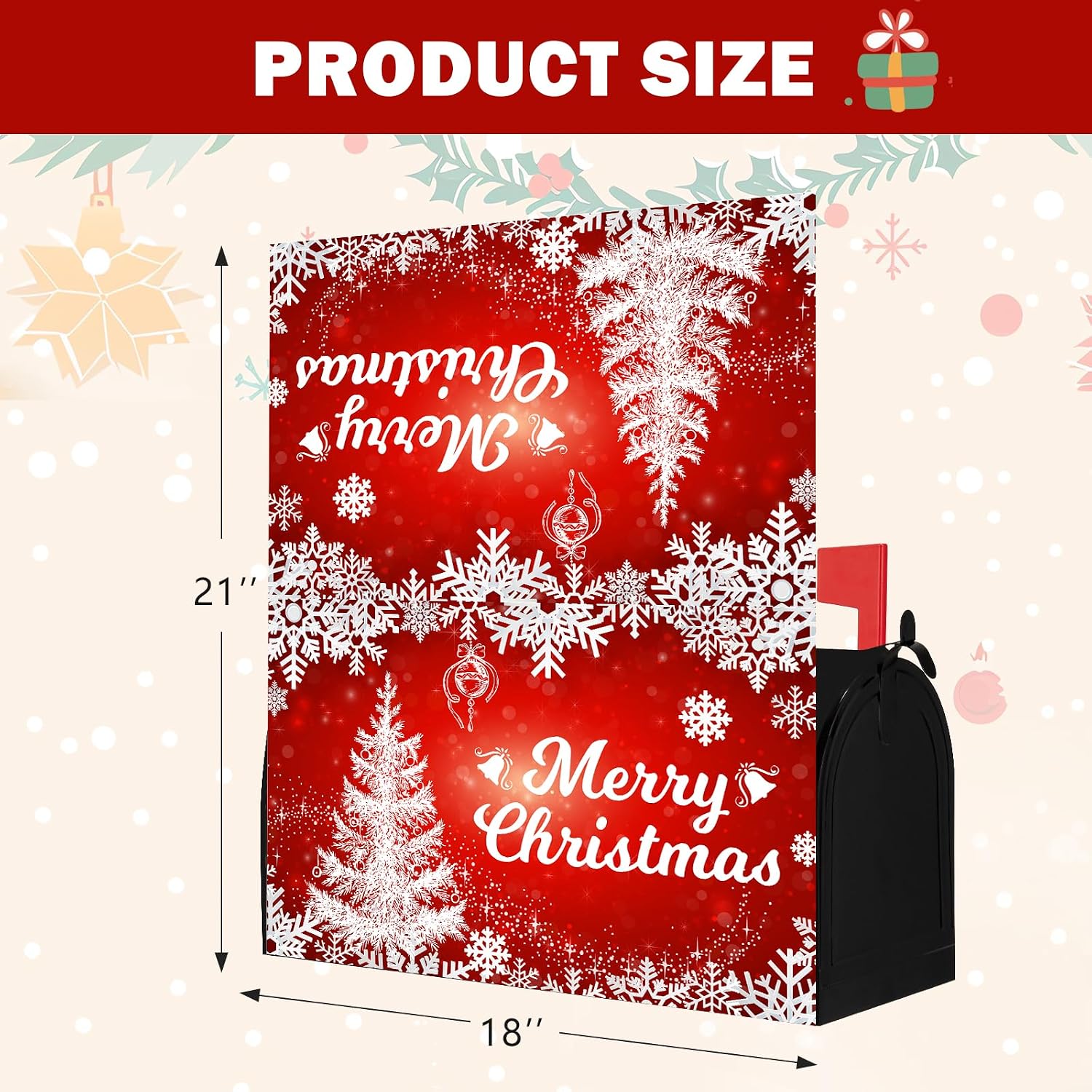 Merry Christmas 21"x18"Magnetic Mailbox Covers Suitable for 19 "x6.5 Standard, Christmas Eve and Merry Christmas Mailbox Covers