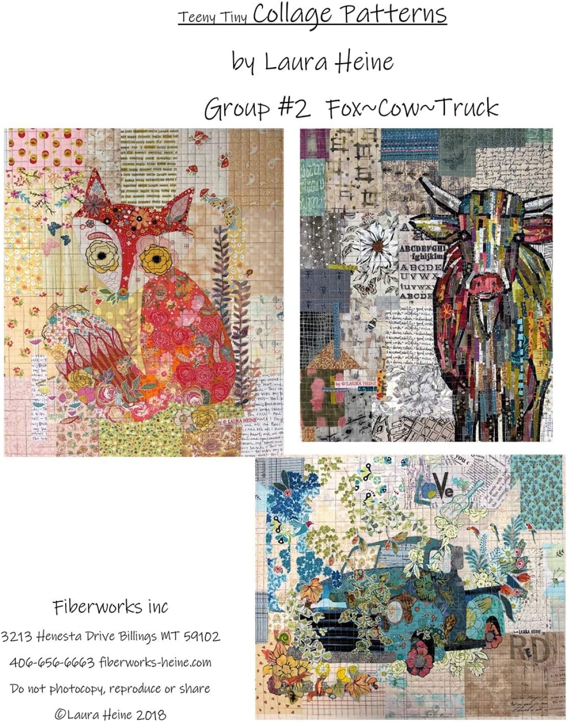 Teeny Tiny Collage Quilt Pattern Group 2 - Fox, Cow, Truck by Laura Heine