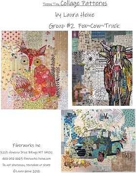 Laura Heine Teeny Tiny Collage Quilt Pattern Group 2 Fox, Cow & Truck Mini Quilt Patterns for Applique Wall Hangings 16x20 Finished Size