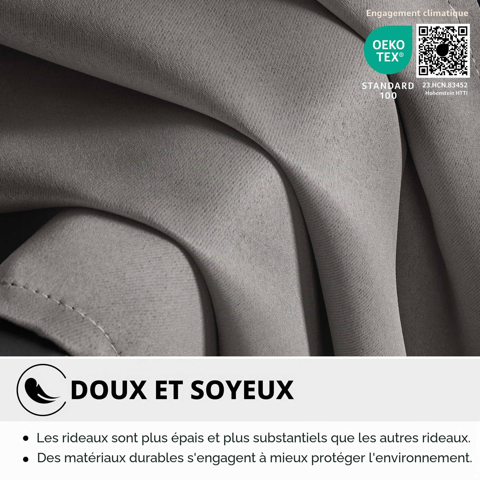 Deconovo Rideaux Occultants Isolant Thermique, 200×245 CM (Largeur X Hauteur), Design Moderne à Oeillets, Rideaux pour Chambre Garçon, Gris Clair, 1Pièces | 200 x 245 cm, gris clair, avec œillets, isolant thermique et froid, réduction de la lumière et mei