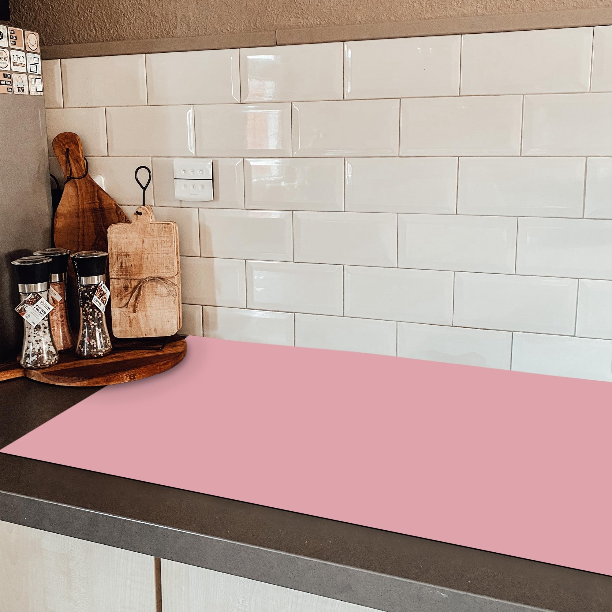 MuchoWow Inductiebeschermer - Inductie mat - Vinyl - Bloemen - Roze - Rozen - 81.2x52 cm - Inductie beschermer