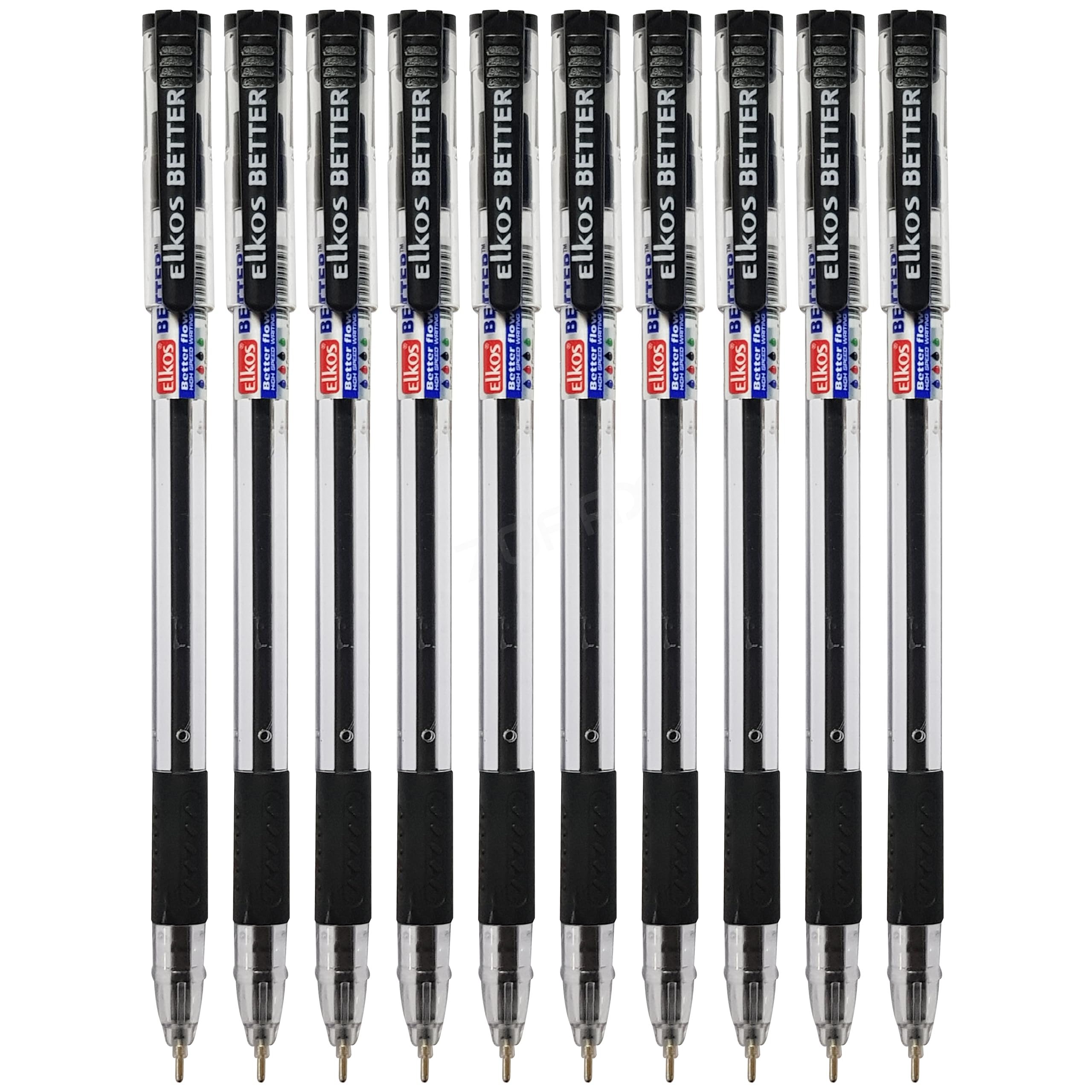 ELKOS BLACK Ballpoint Pens, 0.7mm Fine Point, Pack of 10, Better Ball Pens, Smooth Writing, Soft Grip, School Office Home Use, ZOFAX Black Ball Pen