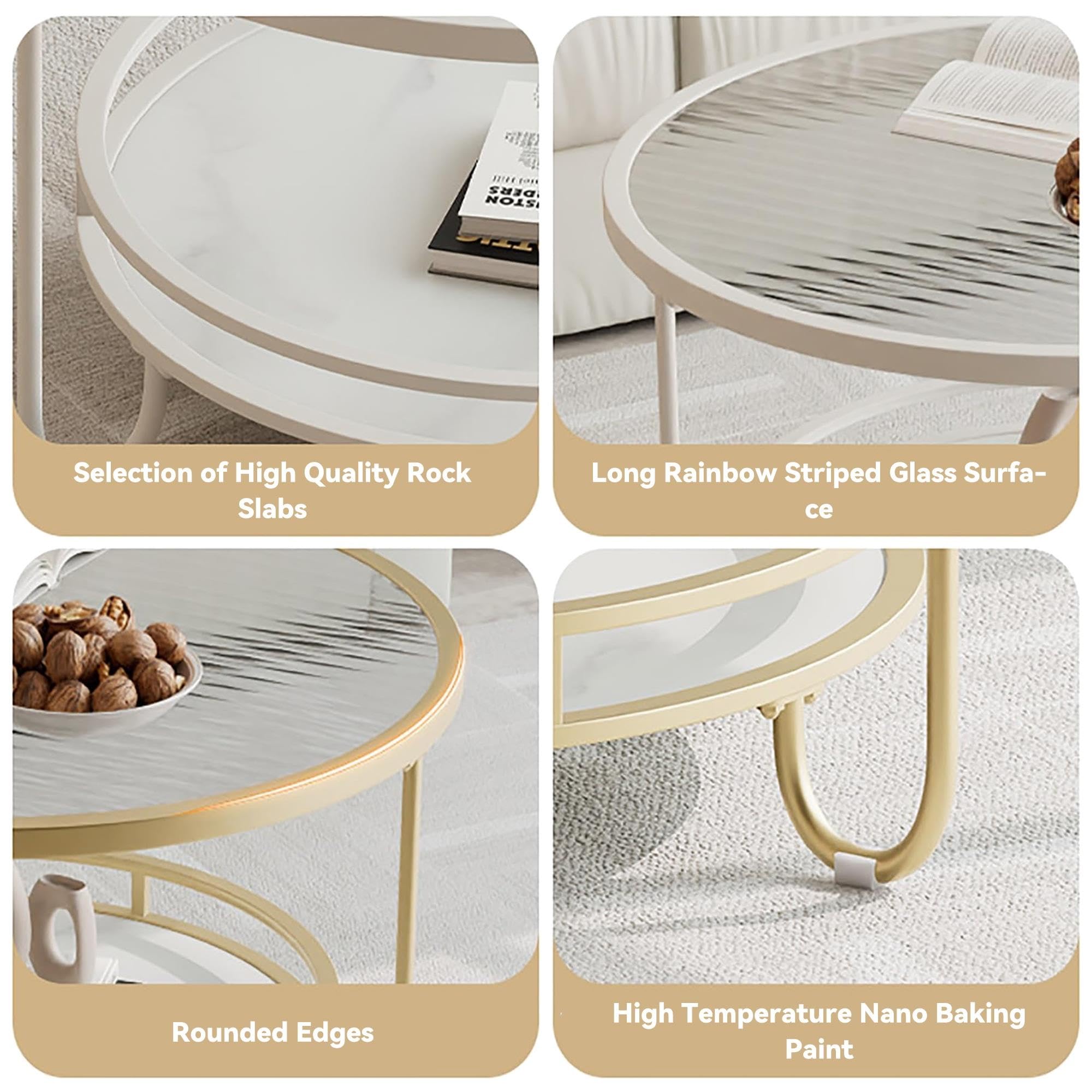 Couchtisch Glas Rund 2 Etagen, Wohnzimmertisch Glasplatte 80cm