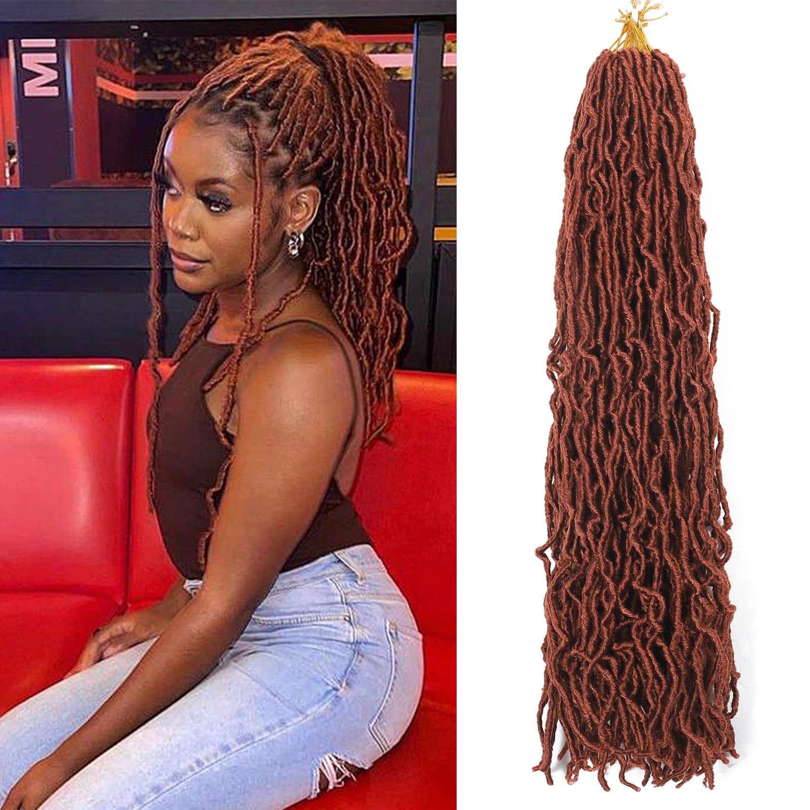 Faux Locs Crochet Hair Ginger 7 Packs 20 Inch Soft Locs Crochet Braids Goddess Locs Wavy Twist Hair Extensions 350#