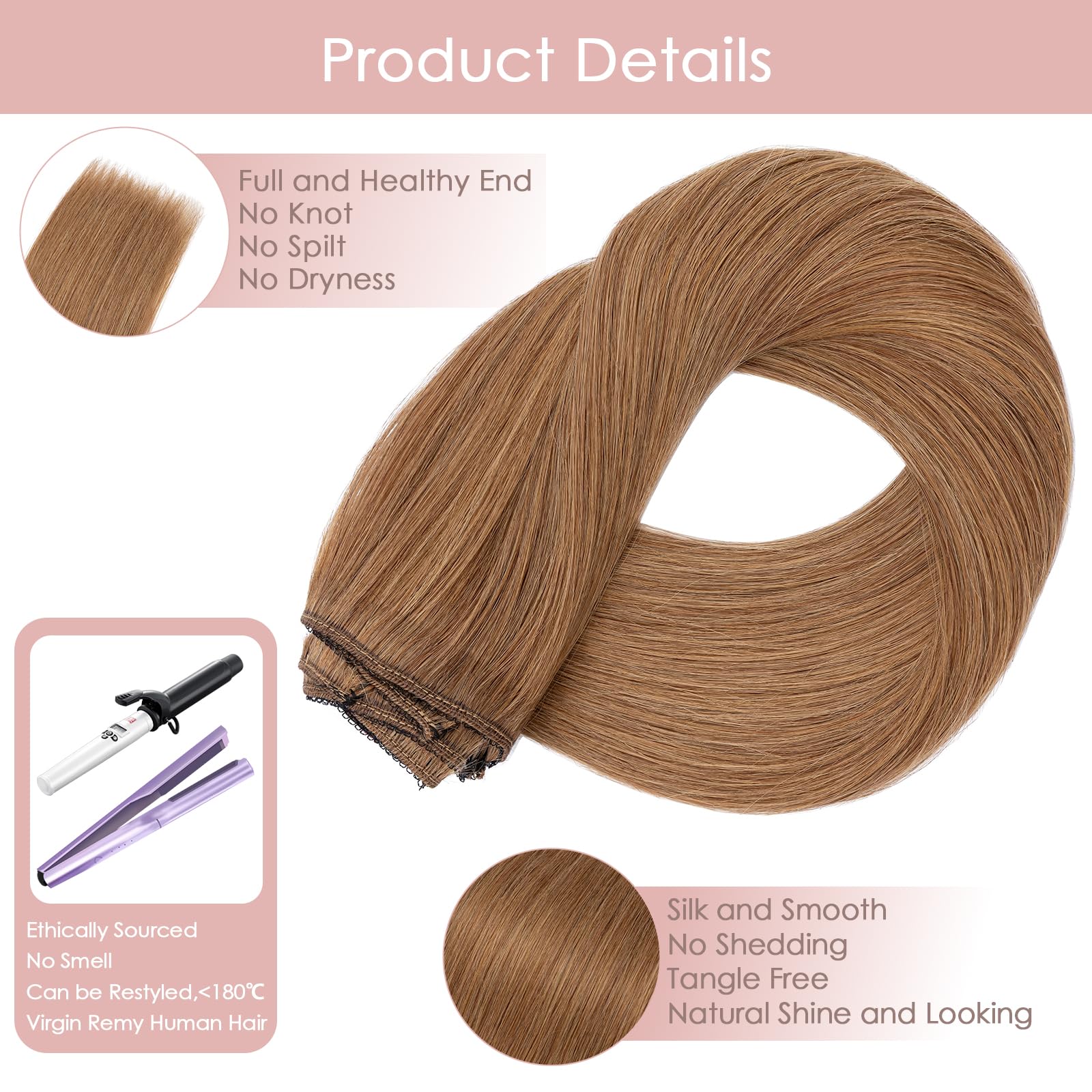 Silk-co Clip in Hair Extensions Real Human Hair Remy Double Weft With Lace Coverd Clip in Silky Straight Natural Thick Hair Seamless 7pcs 16Clips 85g Extension for Women 10Inch #06 Light Brown - Image 4
