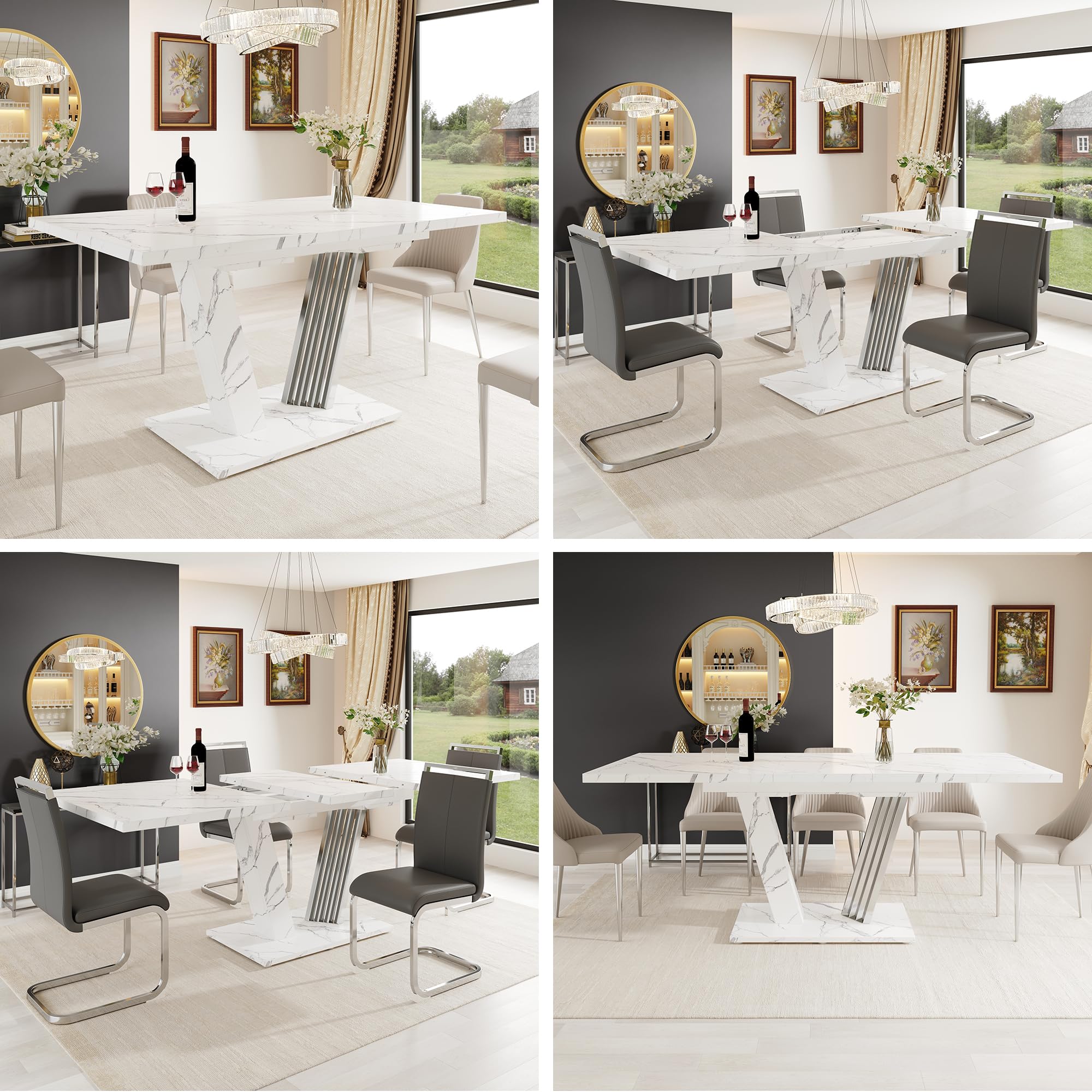 Kebnor Tavolo allungabile 120 – 160 x 80 x 76 cm – Tavolo da cucina con foglia estraibile e struttura a farfalla per cucina e soggiorno (bianco)