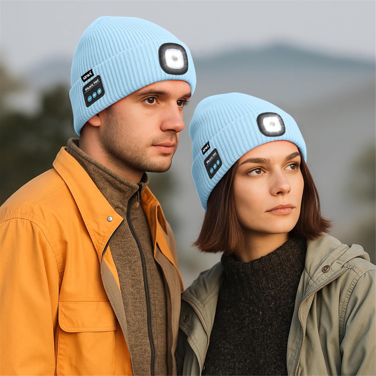 ATNKE LED Lighted Bluetooth Lined Fleece Beanie Hat, USB Rechargeable 4 LED Wireless Run Headlamp Cap for Men and Women