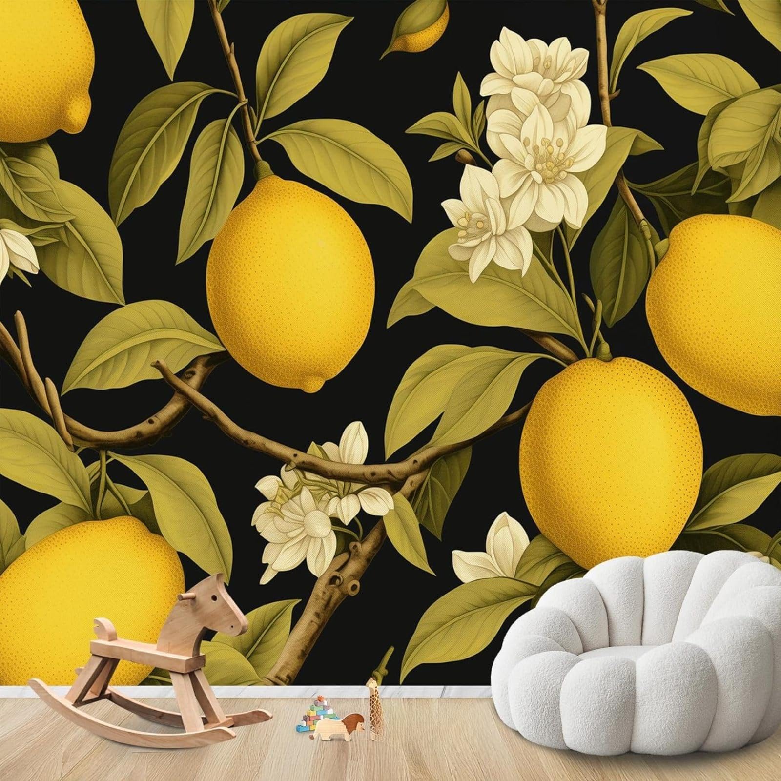 kfjhgbdshhj Photo Wallpaper Lemons Botanical Lemon Tree Non-Woven Modern Living Room Bedroom Children's Room Wall Decoration Motif Wallpaper,250cmx175cm Stickers - Frameless Painting - Poster
