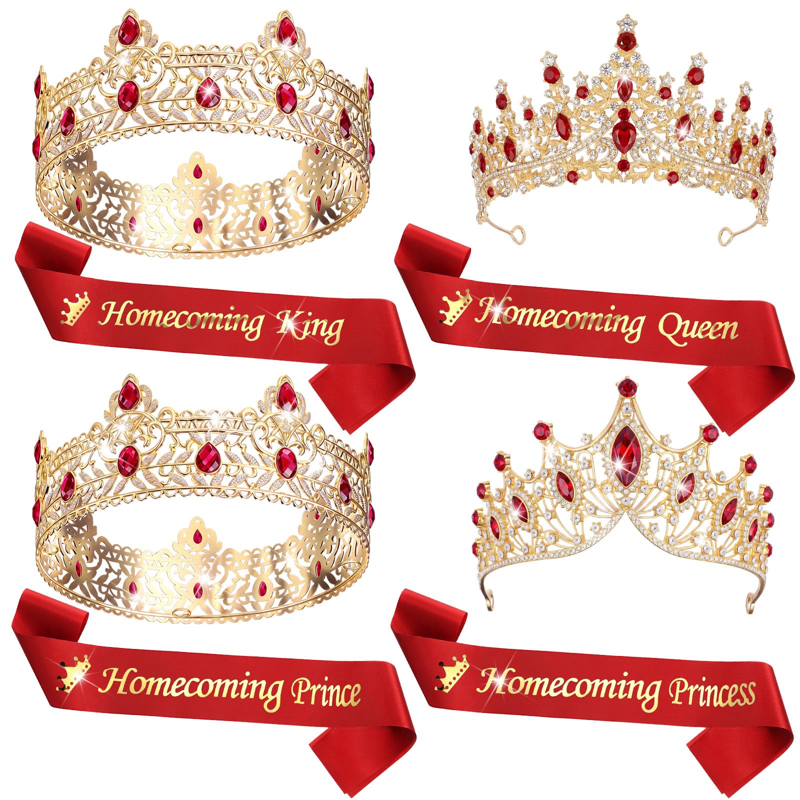 Ferreve 8 Pcs Homecoming King Queen Prince Princess Crowns Sashes Set