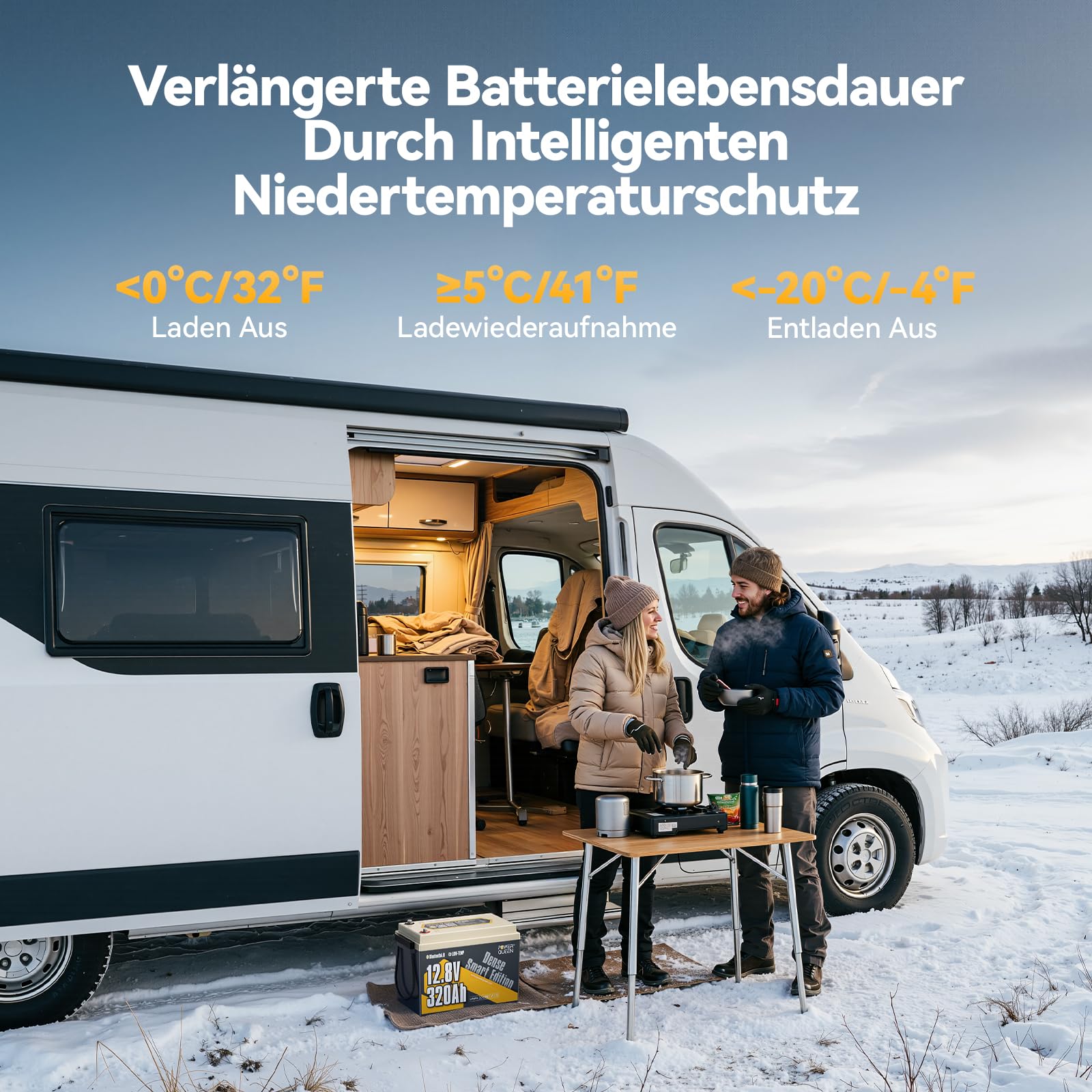 Power Queen 12V 320Ah W190 Bluetooth Batterie Lithium Camping-Car Caravane