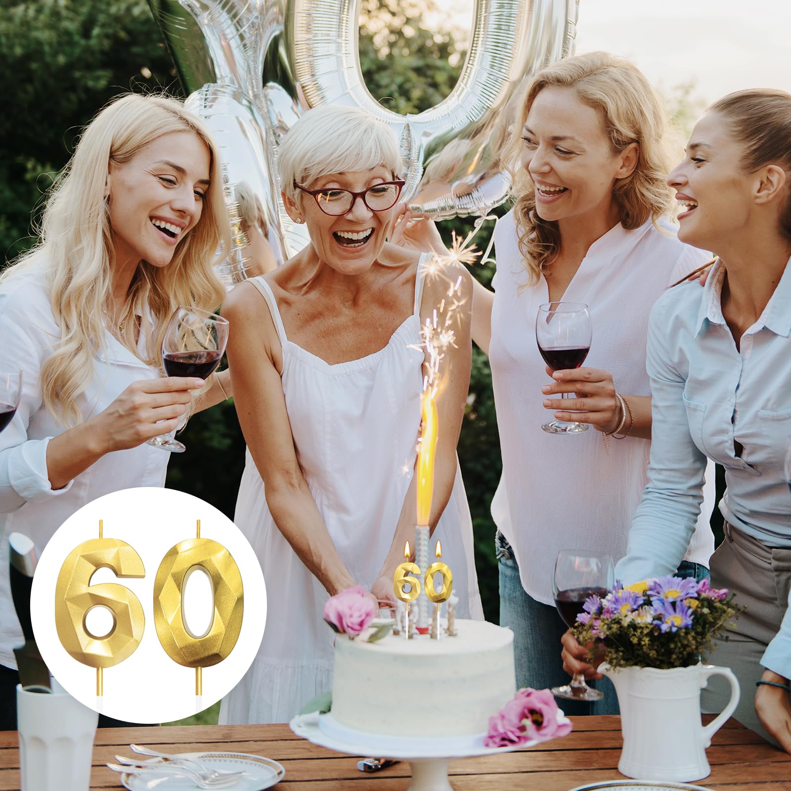 Bougies d'anniversaire 60 ans Doré 3D Décoration Gâteau Fête