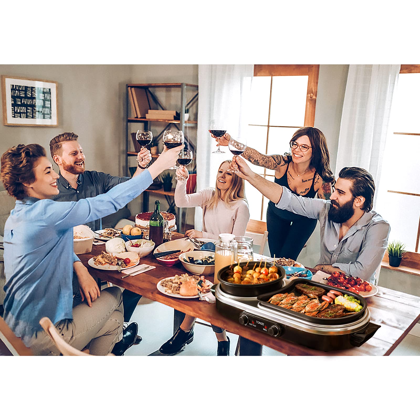 Buy Hot Pot Electric with Grill,Griddle Indoor Grill 2 IN 1 Korean Bbq