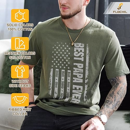 Miniatura 6 de FLOCHIL Camisa personalizada para papá para hombres, personalizada con nombres de niños, camiseta del día del padre, regalos