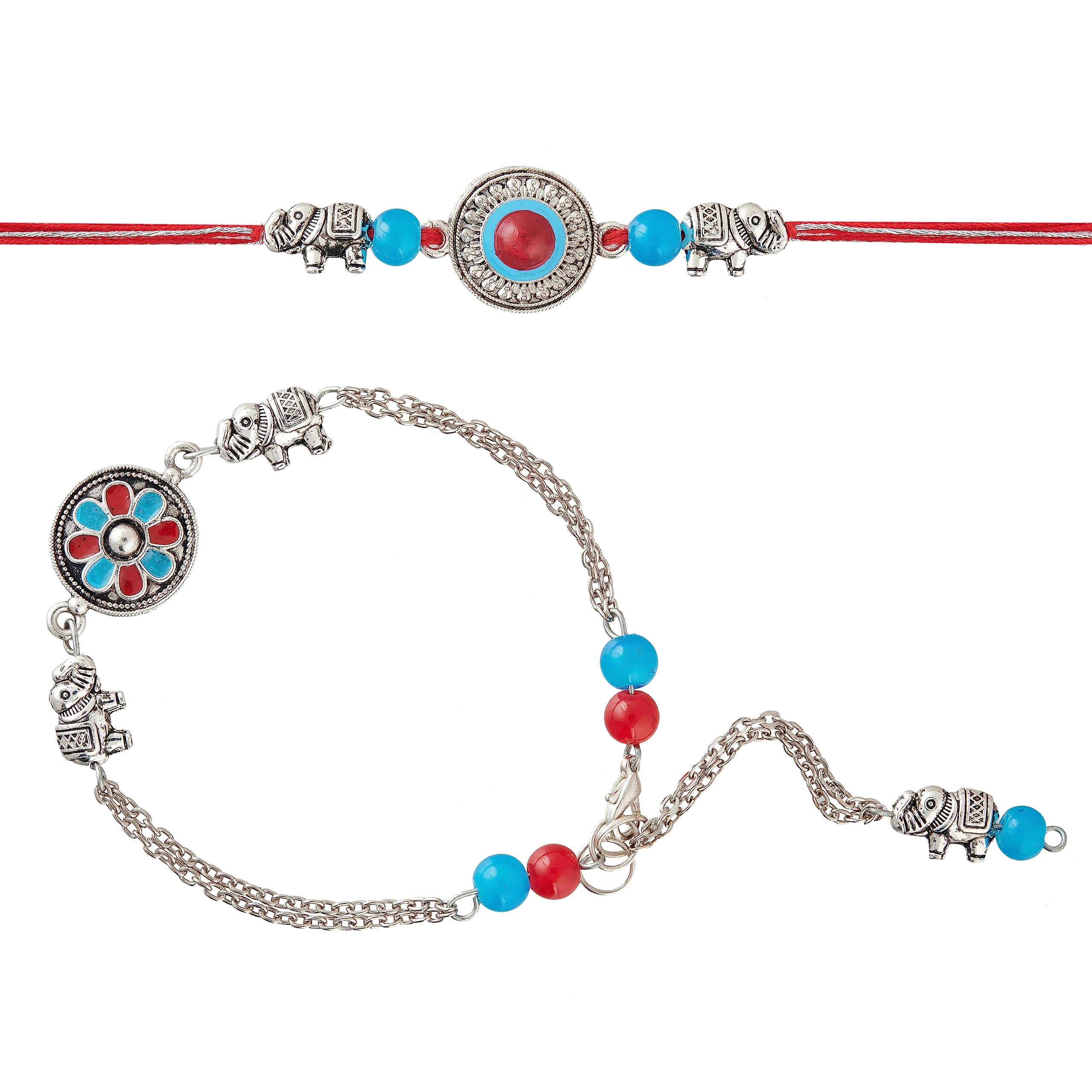 Eximious IndiaRakhi For Brother and Bhabhi Traditional Silver Lumba Designer Fancy Bracelet on Rakshabandhan Traditional SL1