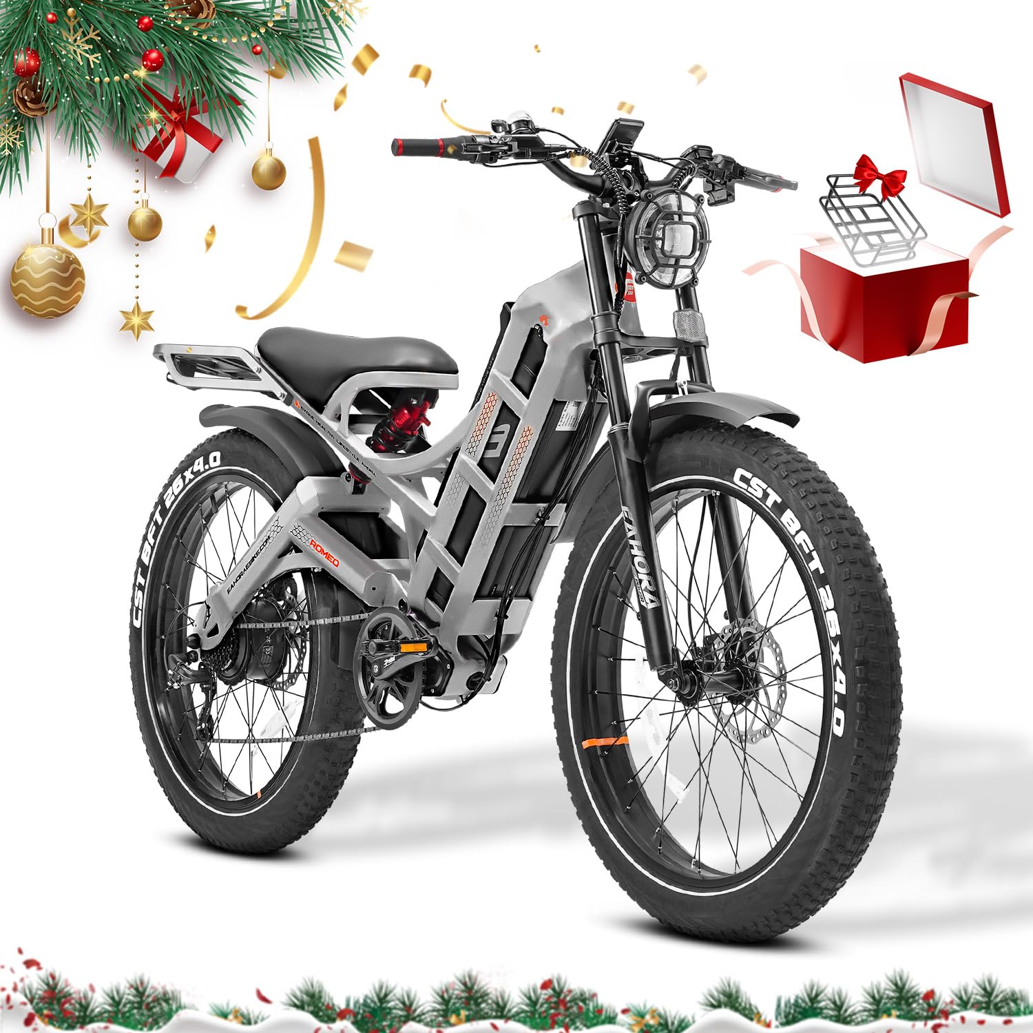 eAhora Romeo Pro Ⅱ/Romeo Ⅱ (2025 Model) 4000W/2500W Dual Motor Electric Bike for Adults 52V 70AH/60AH 100-200 Miles Long Range Electric Bike 26" Fat Tire Electric Mountain Bike Full Suspension Ebike