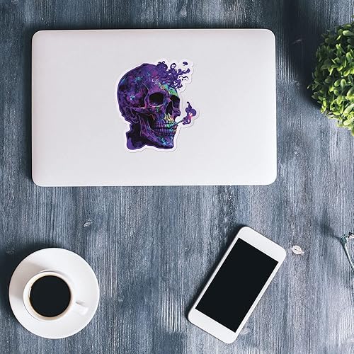 Miniatura 3 de Calcomanía de vinilo impermeable con calavera ahumada, decoración de automóvil, computadora portátil, botella de agua, pared, ventana, tamaño - 5