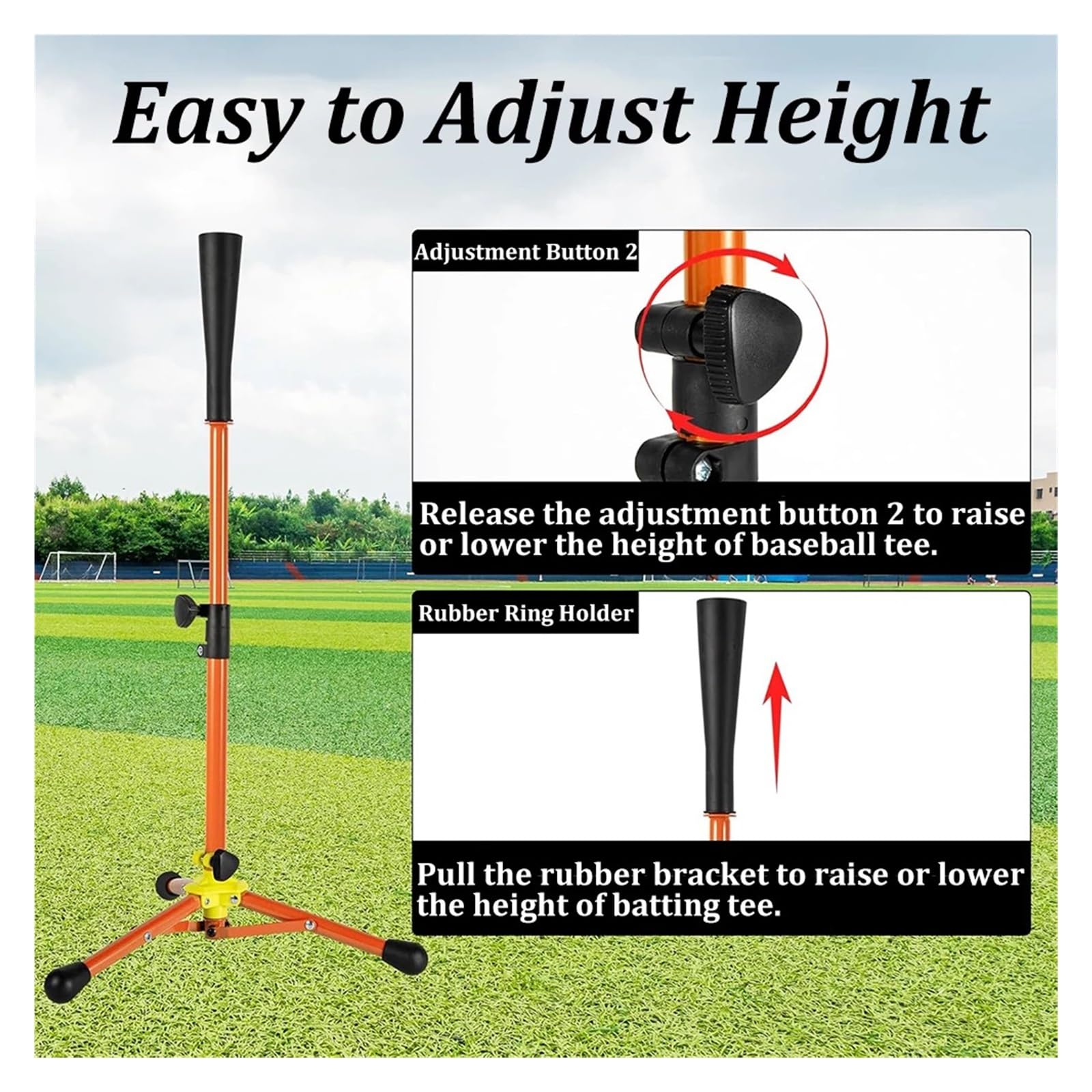 Baseball-Schlag-Tee-stativ Baseball Batting Support Tee, leicht verstellbare Höhe von 23 bis 39 Zoll for das Schlagtraining