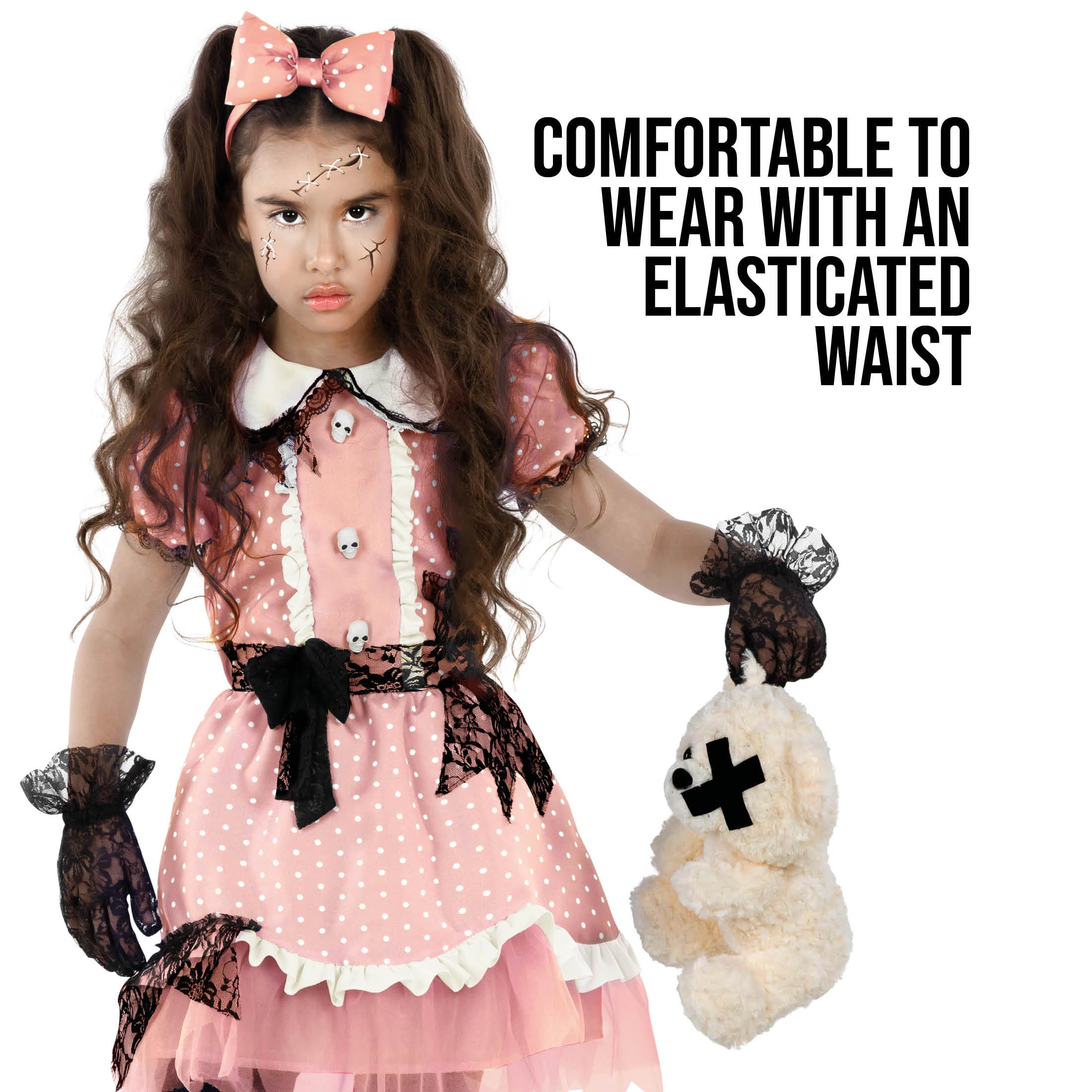 Morph Broken Doll Costume Girls - Creepy Doll Costume for Kids Girls - Scary Halloween Cracked Dolls Costumes for Girl Kids M - Image 4
