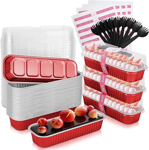 HEYYUMI Mini moldes para hornear pan de 11.4 onzas con tapas y cucharas, paquete de 40 moldes de papel de aluminio desechables, recipientes para