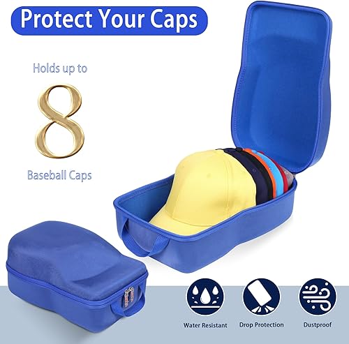 Miniatura 3 de khanka Estuche de transporte rígido compatible con gorras de béisbol. Este organizador protege hasta 8 sombreros (azul)