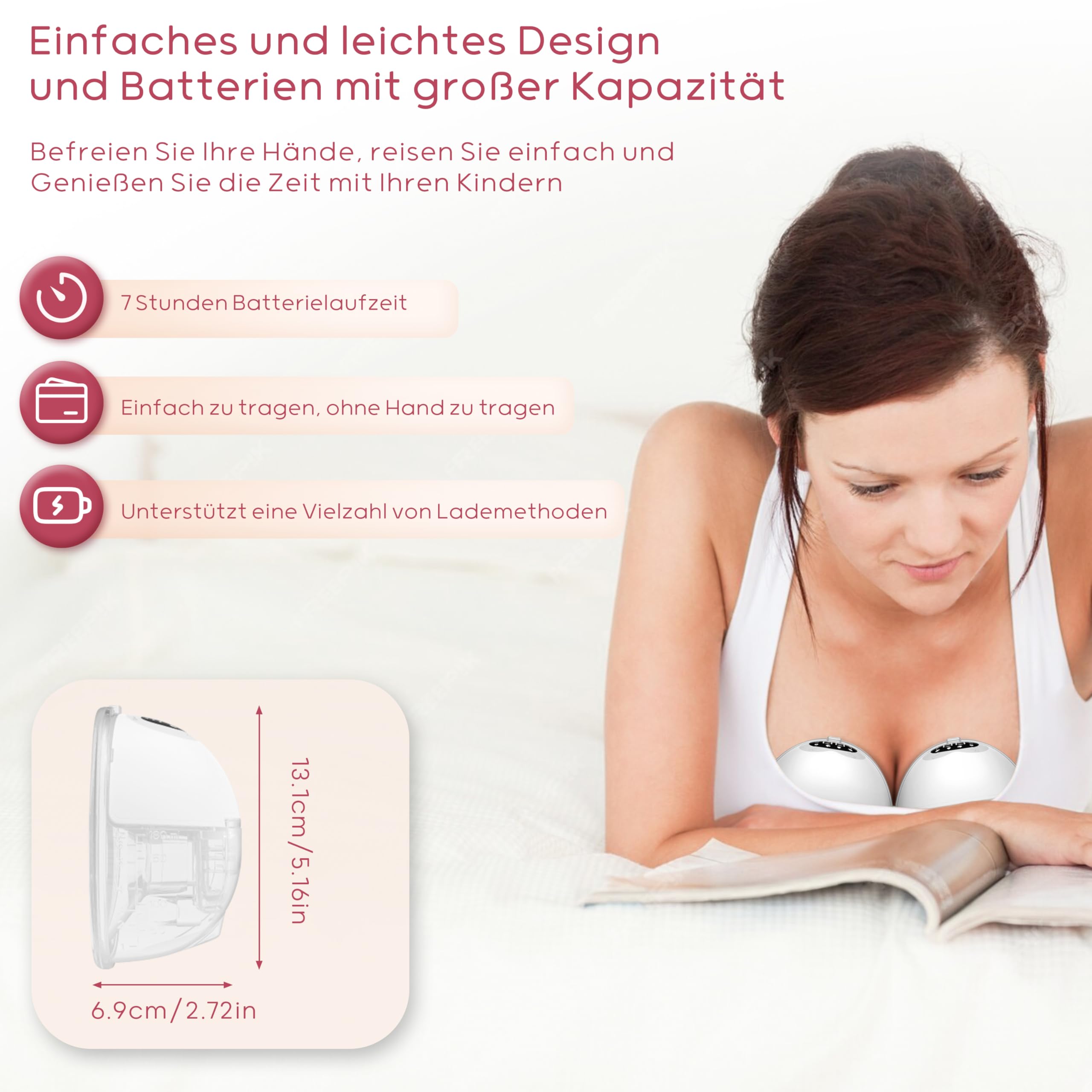 Milchpumpe Elektrisch tragbare, Elektrische Milchpumpe Handsfree 4 Modi, 12 Stufen, komfortabler Flansch, Starke 300 mmHg Saugleistung, leise abpumpen mit Ersatzzubehör im Lieferumfange (2 Packs)