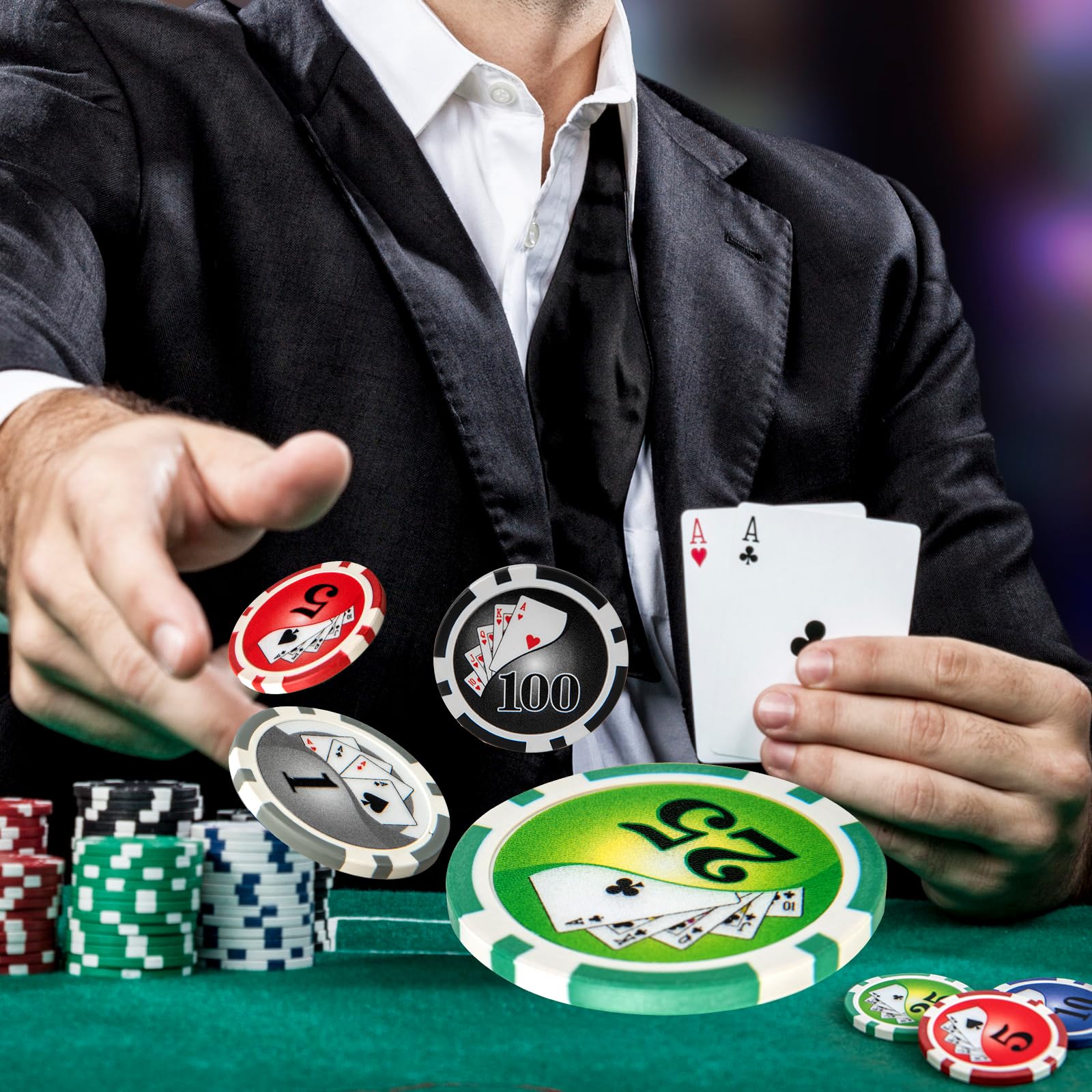 GOPLUS Kompletny zestaw do pokera, walizka z aluminium z 300/400 żetonami do pokera, 2 taliami na karty, 5 kostkami, guzikami i obrusem, kasyno walizka pokerowa do Texas Hold'em, blackjack i turniejów