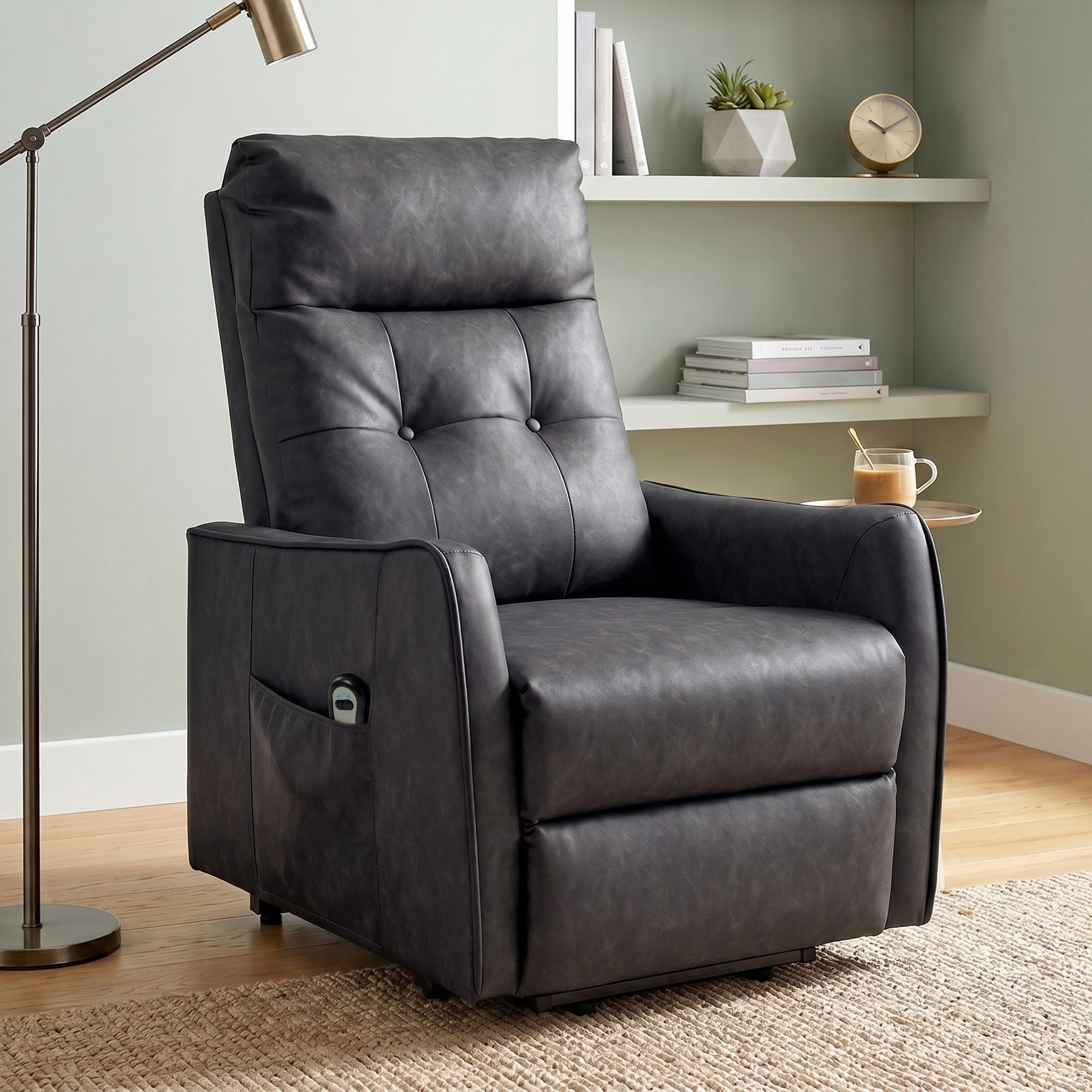HOMCOM Sillón Relax Reclinable Eléctrico Levanta Personas Gris | Sillón Elevador, Tapizado en Cuero PU, Control Remoto, Asiento de Muelles, Reposapiés, Respaldo Alto, Bolsillos Laterales