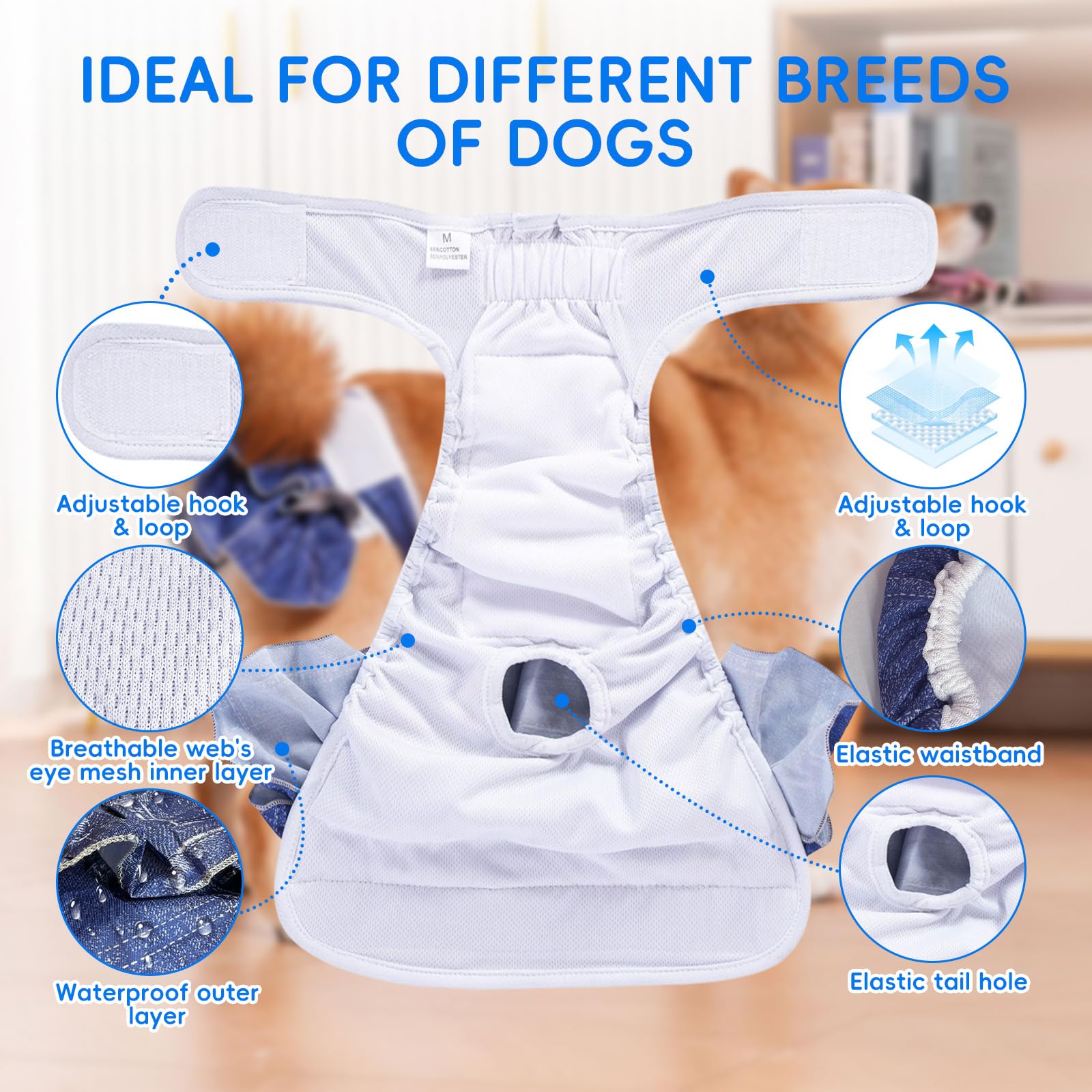 AMFUN 3 Pack Washable Dog Diapers Female, Washable and Reusable dog diapers, Pet Soft Dogs Nappies - Image 4