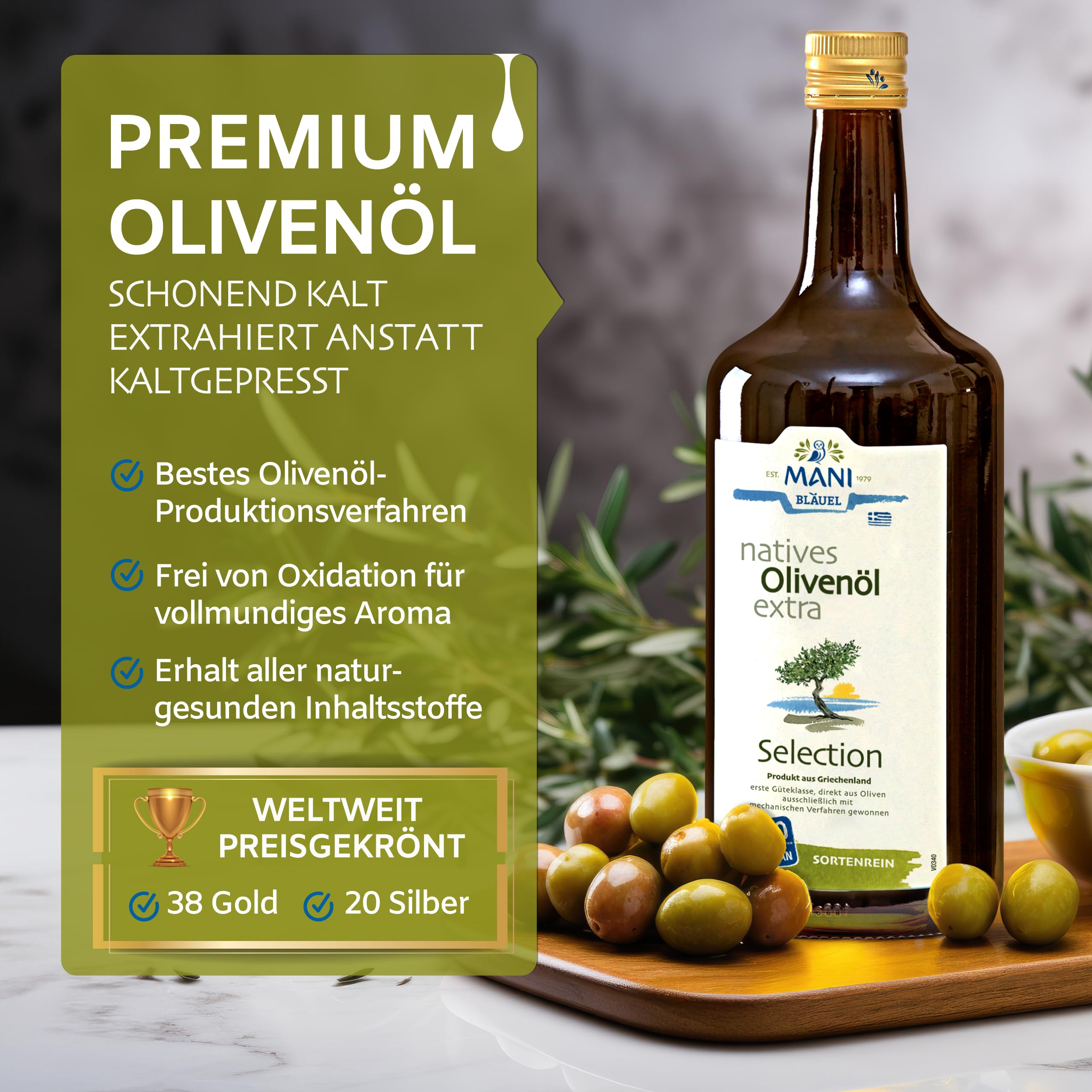 MANI Bio Olivenöl Nativ Extra 1L – Premium Griechisches Olivenöl kaltextrahiert aus Koroneiki Oliven, naturbelassen – Extra Virgin Olive Oil aus Griechenland mild-fruchtig – vegan & nachhaltig - 3