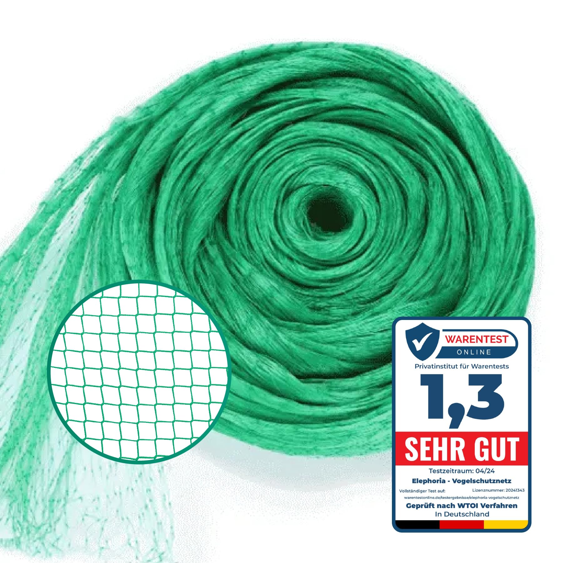 grünes Premium Nylon Vogelschutznetz 6x6m-Feinmaschiges (15x15mm) Teichnetz, Gartennetz, Langlebig, Wasserfest, UV und Wetterbeständig -Schutz vor Vögeln und Laub-Ideal für Obstbäume