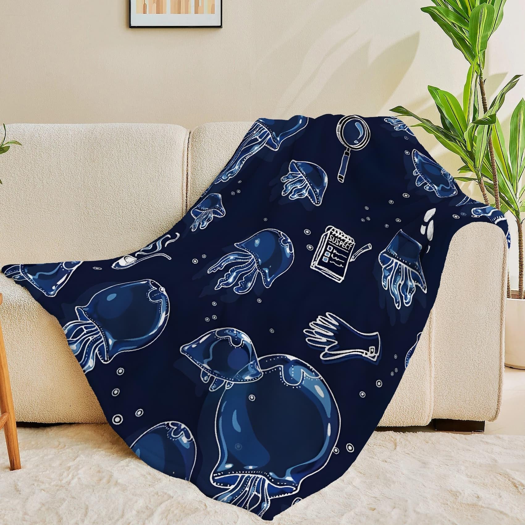 Qualle Przytulny koc, w stylu detektywistycznym, koc polarowy z mikrofibry, przytulny, nadaje się do salonu i sypialni, dekoracja domu, 220 x 240 cm