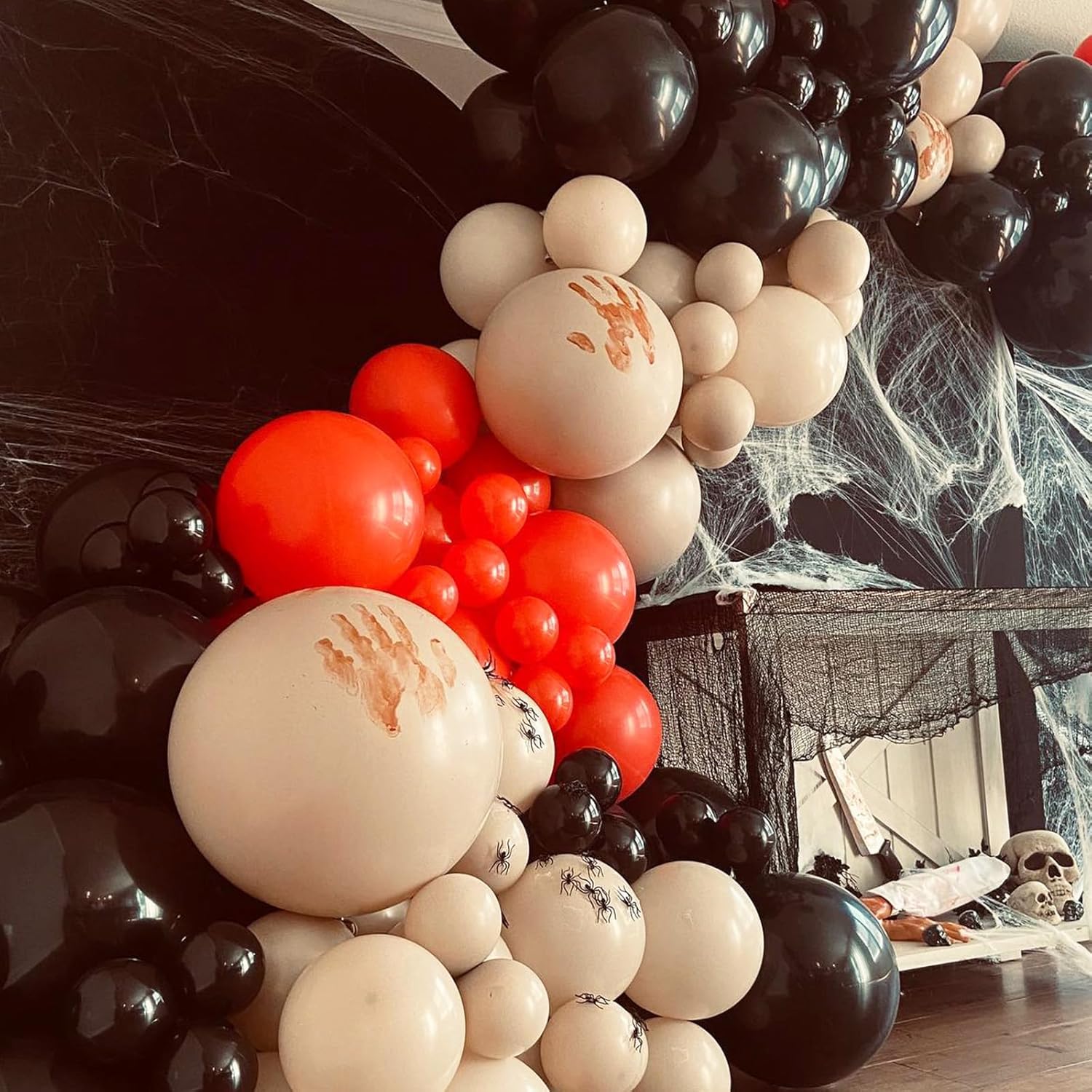 Scary Halloween Balloon Arch Garland Kit, Black Red and Apricot Horror Party Balloons with 3D Spider Decor, Clear Balloon with Blood for Halloween Spooky Zombie Horror Themed Birthday Decorations - Image 8