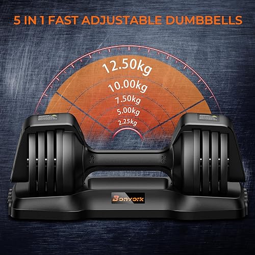 Miniatura 3 de Juego de 2 mancuernas ajustables de 25 libras, juego de mancuernas 5 en 1 con mango de textura antideslizante para ejercicio y fitness, pesas