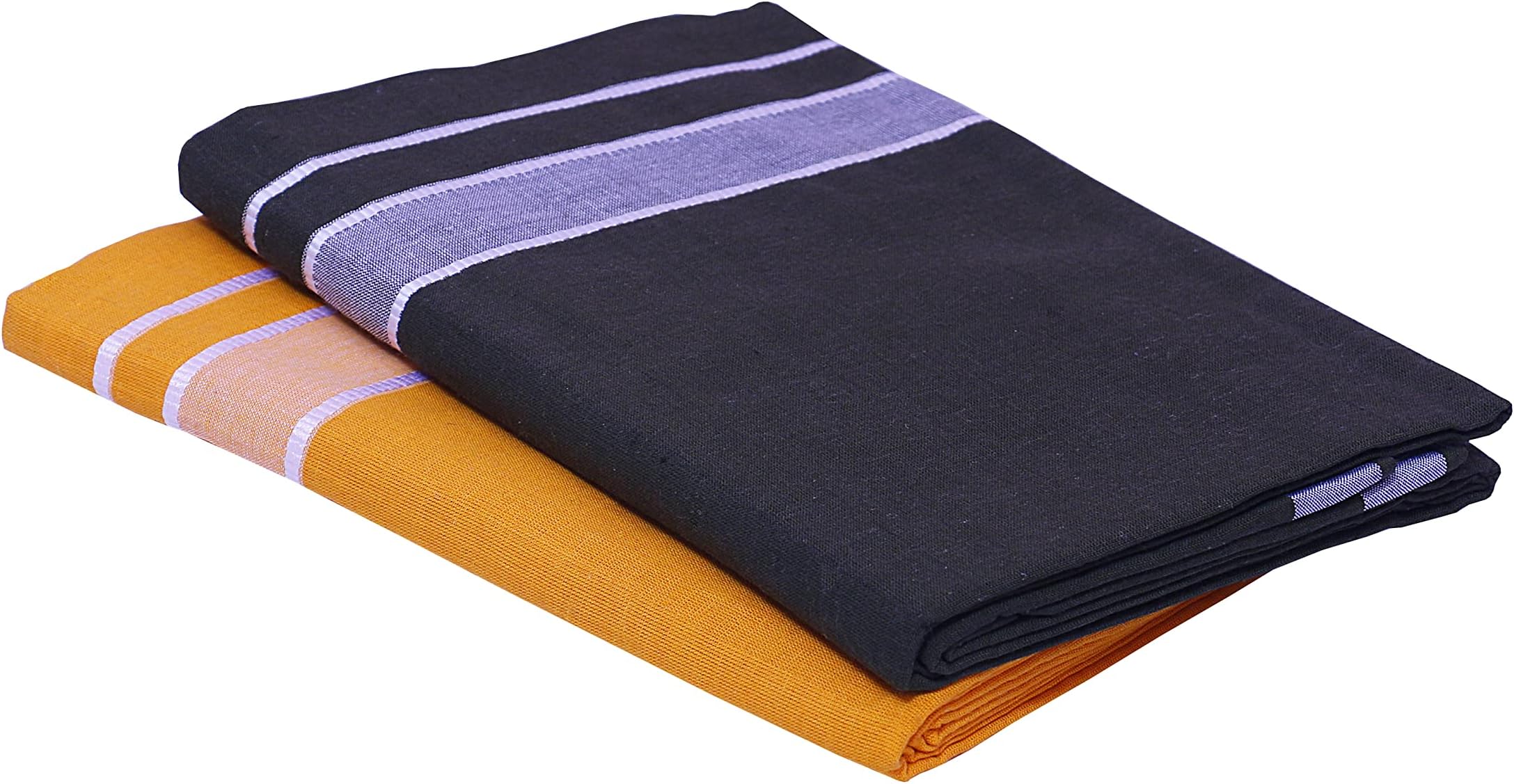 GREEN TEEMen Color Dhoti - Pack of 2 (MangoOrange ll Dark Green) (2 Meters)