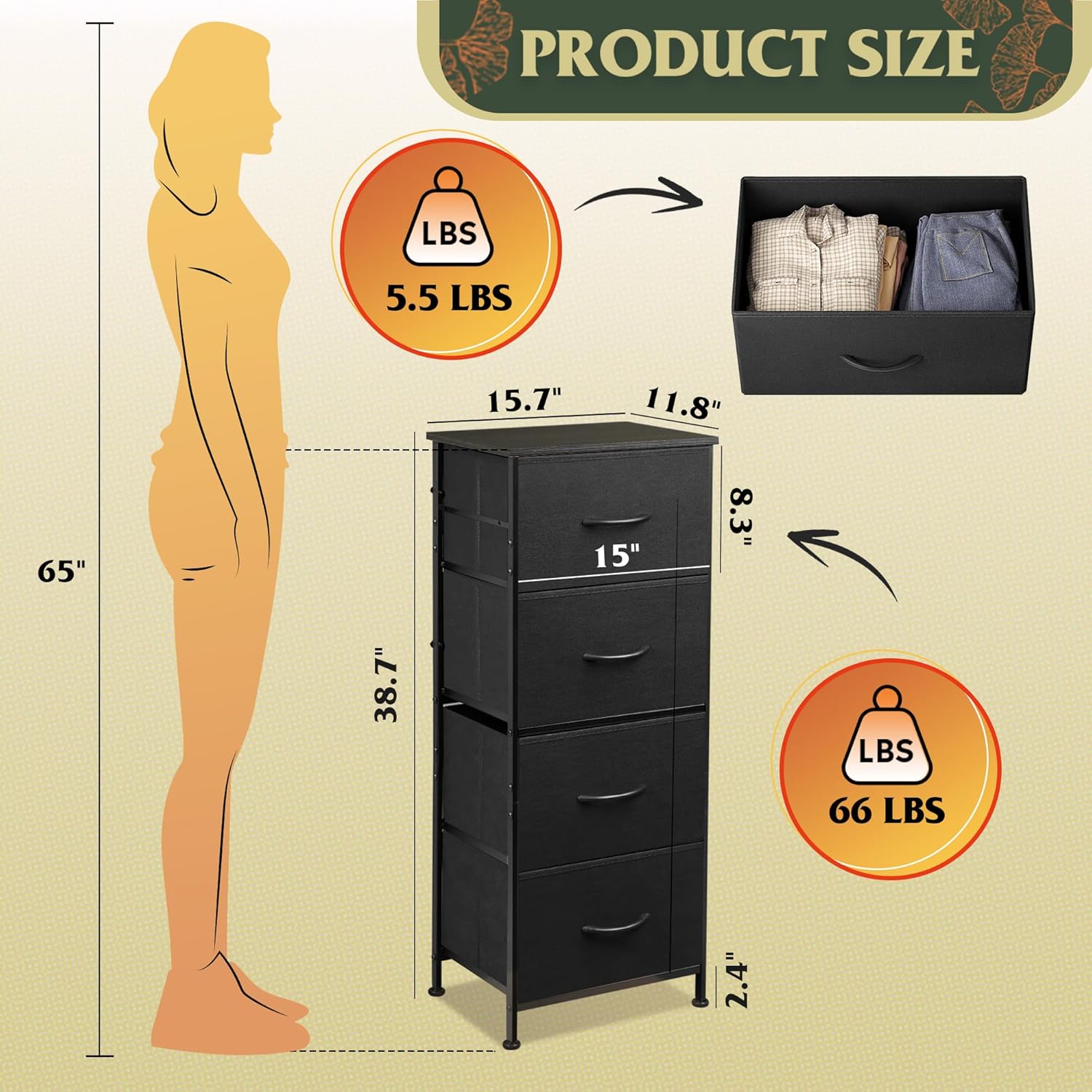 WLIVE Dresser with 4 Drawers, Fabric Storage Tower, Organizer Unit for Bedroom, Hallway, Entryway, Closets, Sturdy Steel Frame, Wood Top, Easy Pull Handle, Charcoal Black - Image 3