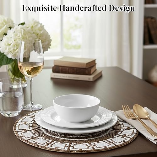 Miniatura 7 de Manteles individuales redondos con cuentas, hechos a mano con respaldo de poliéster para comedor, bodas, reuniones y decoración del hogar, paquete