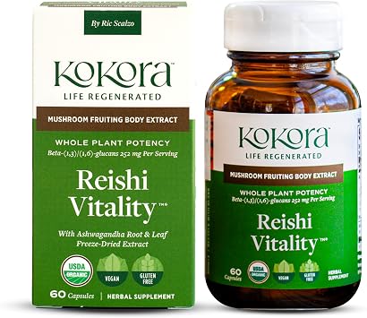 kokora Reishi Mushroom Capsules with Ashwagandha, 60 Capsules