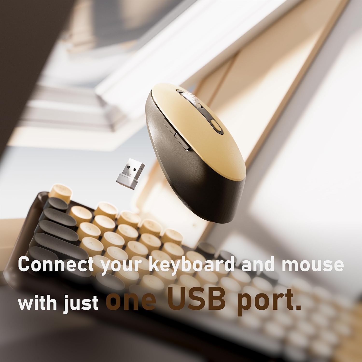 MPTOG Wireless Keyboard and Mouse Combo, Full-Size 2.4G Set with Number Pad, Long Battery Life, Plug Play for Office and Student Use (Coffee)