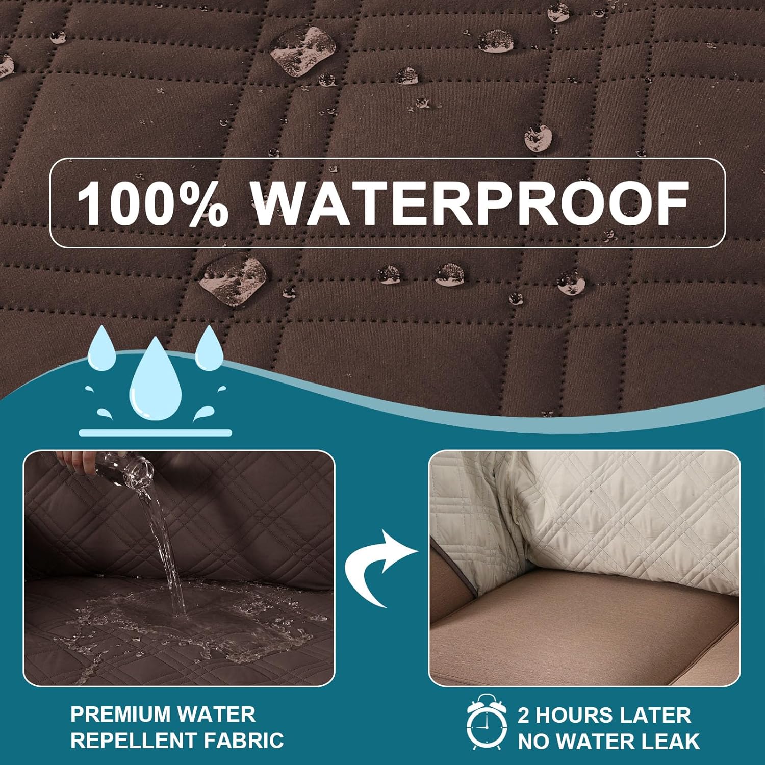 Turquoize Waterproof Couch Covers Sofa Covers for 3 Cushion Couch Pet Friendly Non-Slip Dog Couch Cover Protector Washable Furniture Covers for Pets, Kids,Dog (Sofa 68", Brown)