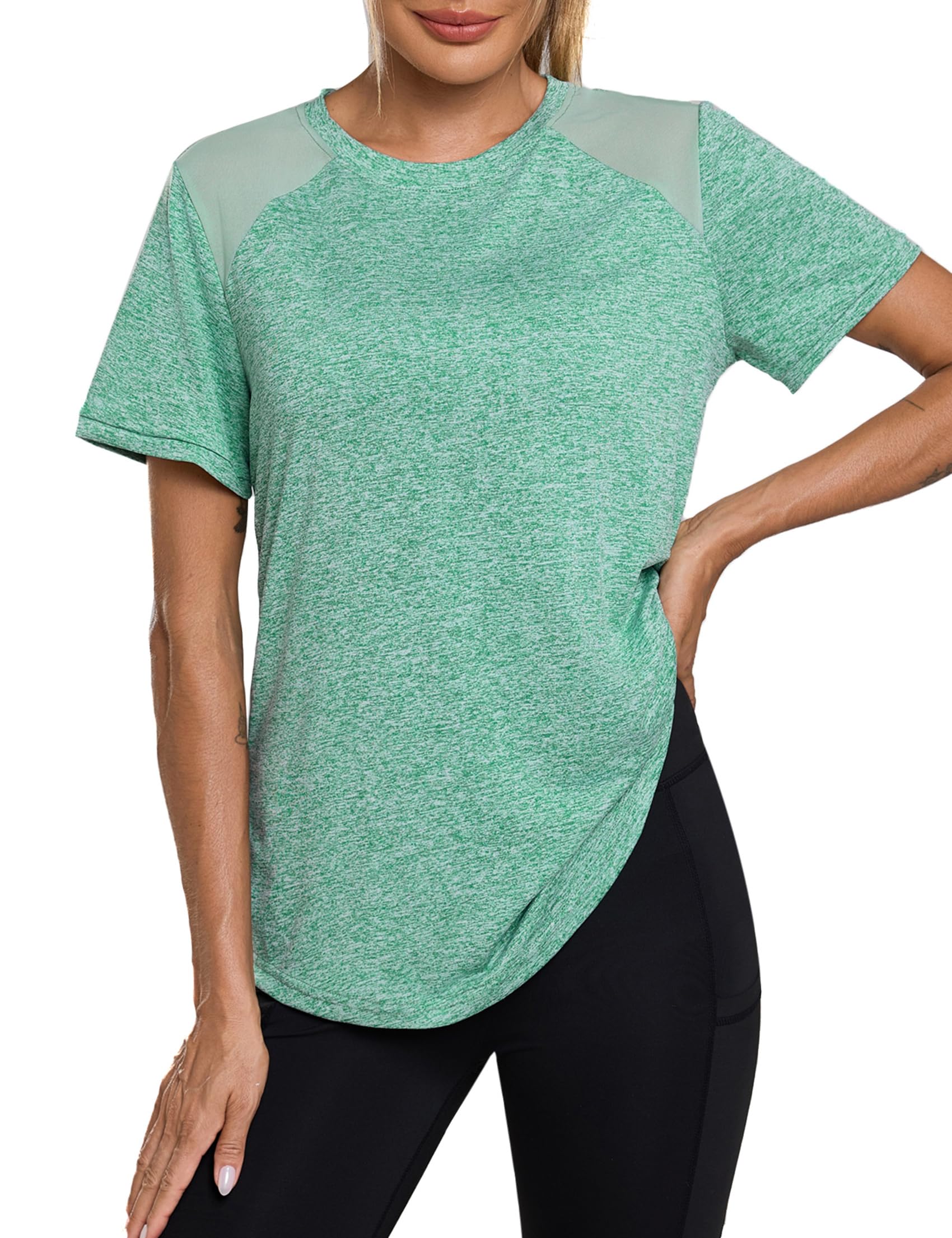 Terecey Sportshirt Damen Kurzarm Leichtes Atmungsaktiv Mesh Laufshirt Fitness Gym Oberteile Rundhals Sport Top Frauen Sommer Longshirt für Fitness Laufshirt Yoga Fitness