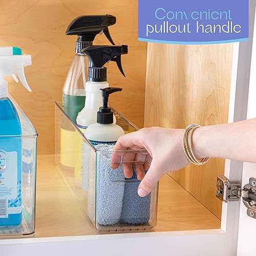 Miniatura 5 de Paquete de 4 contenedores de plástico transparentes con asas para organizar cocina, despensa, refrigerador, congelador, despensa, armario, baño. 14