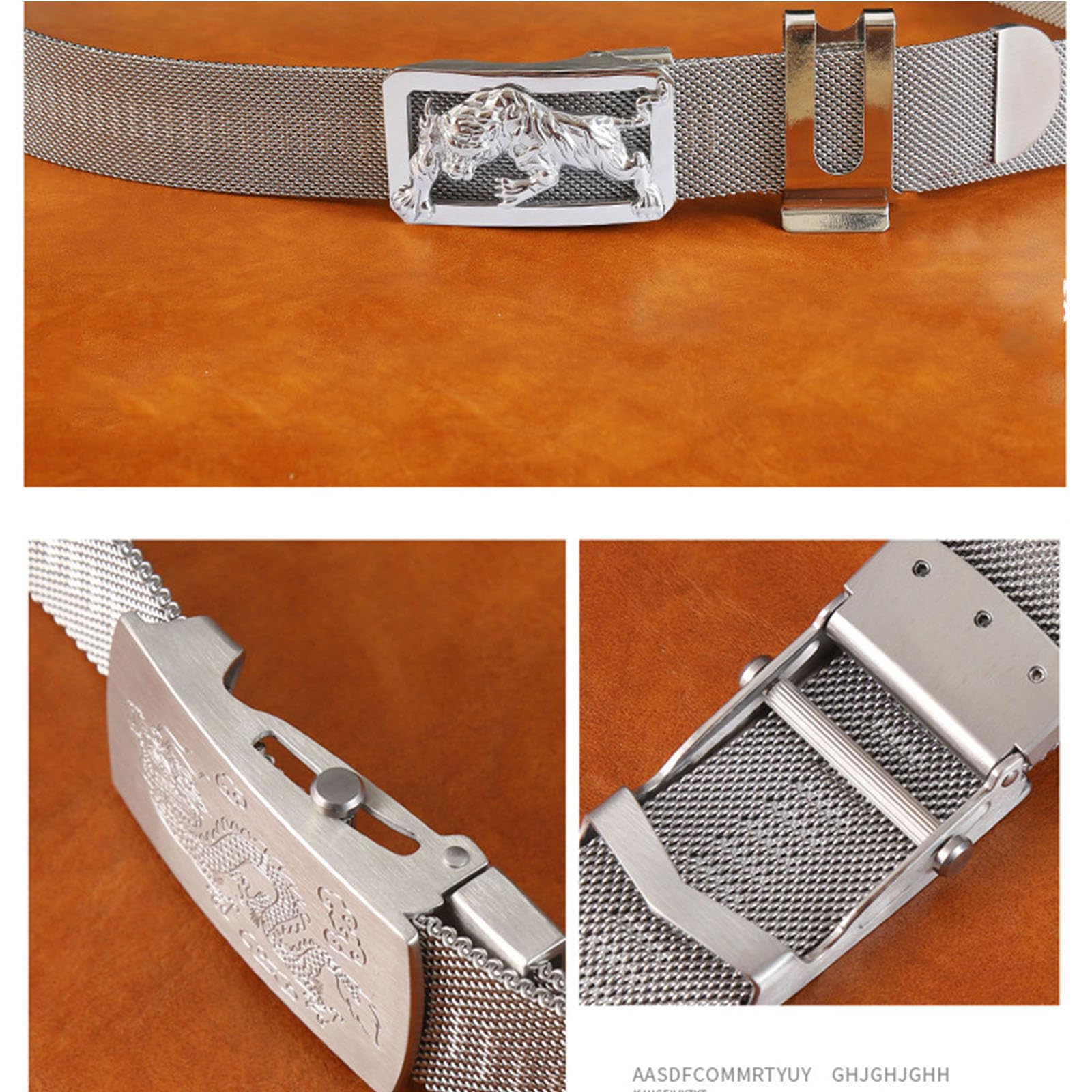 Cinturón de Metal para Hombre, Cinturón de Metal para Hombre, Hebilla de Rodillo de Animal Grabada en Acero Inoxidable 304 Cinturón Trenzado para Hombre, Cinturón de Pantalones Anticuerpo Al