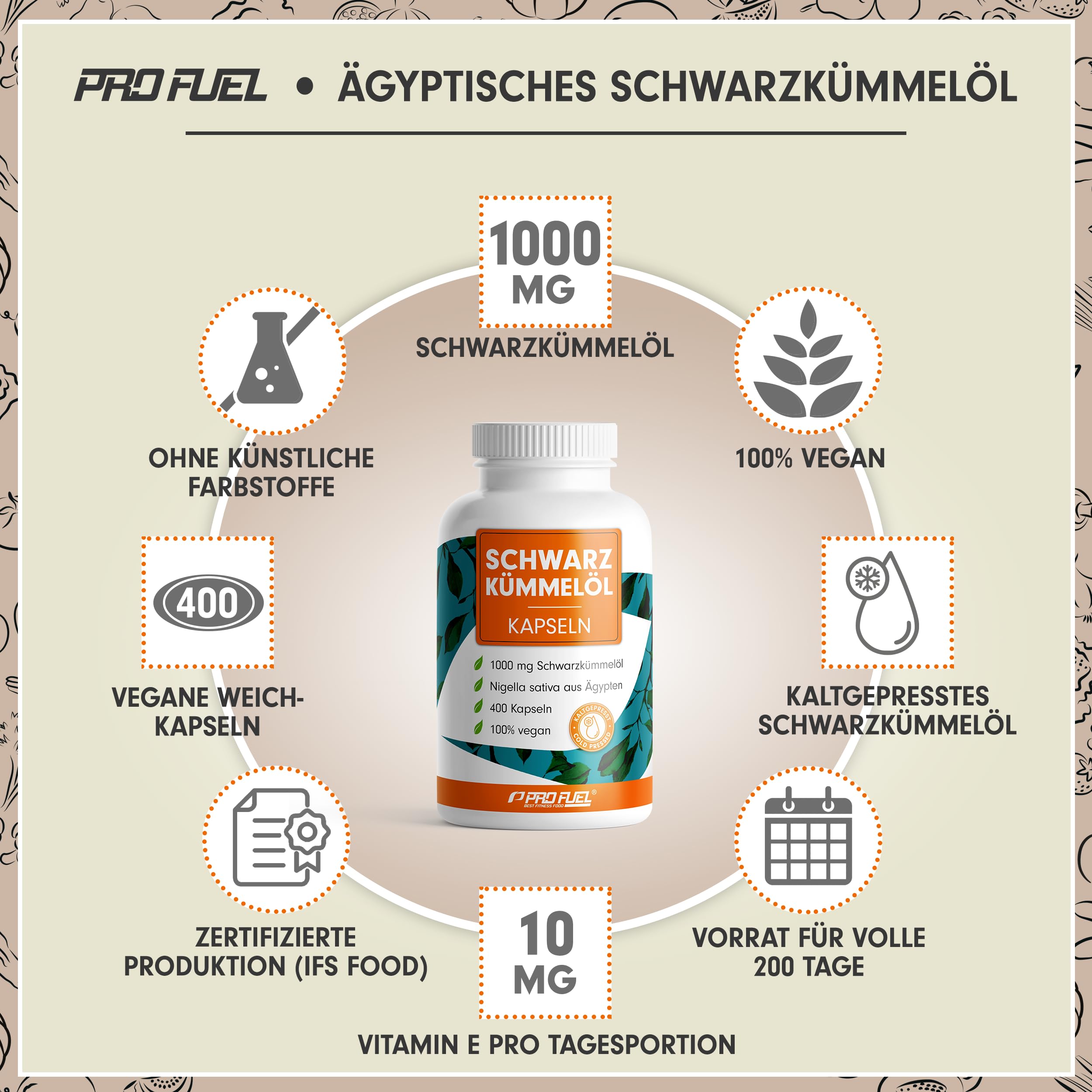 Schwarzkümmelöl Kapseln 400x VEGAN, 1000mg ägyptisches Schwarzkümmelöl Tag pro Tag, WICHTIG: Vegane Kapselhülle OHNE Gelatine!, natürliches Vitamin E, laborgeprüft & zertifiziert, Vorrat für 200 Tage