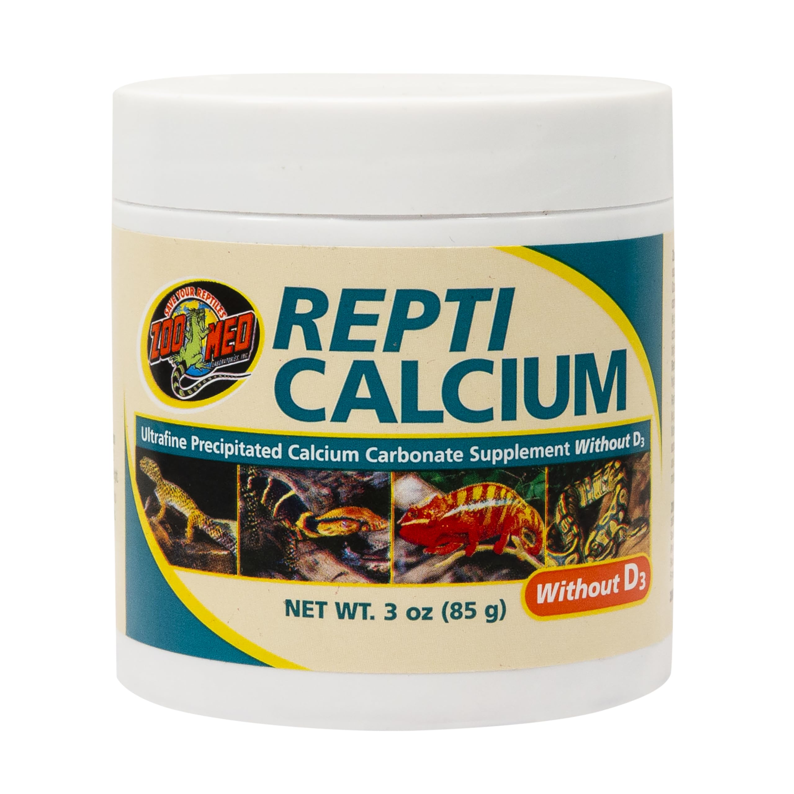Calcium Without Vitamin D3 Reptile Food, 3-Ounce, All Life Stages, Powder, 1 Count