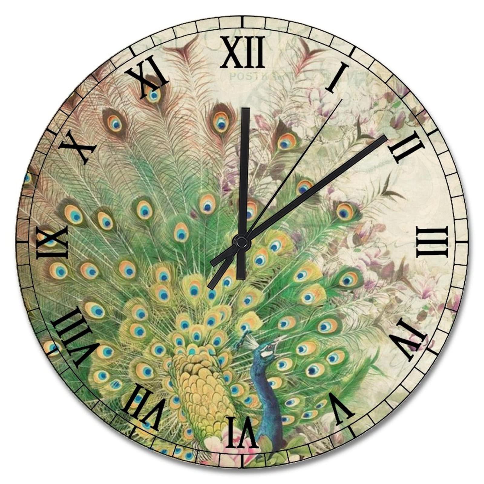 Horloge murale paon violette rétro 38cm pendule salon à piles