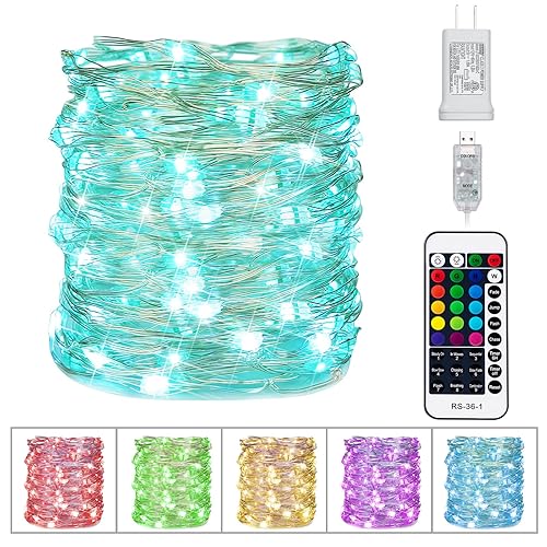 Minetom Color Changing Fairy String Lights - 33 ft 100 LED USB Silver Wire Lights with Remote and Timer, Starry Fairy Lights for Bedroom Party Indoor Christmas Decoration, 16 Colors, Adapter Included - 16 Colors - 33 FT