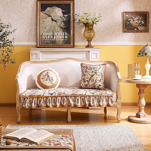 Miniatura 8 de patdrea Funda de sofá vintage con diseño de volantes para sofá biplaza, fundas de terciopelo floral para sofá modular, fundas de lujo