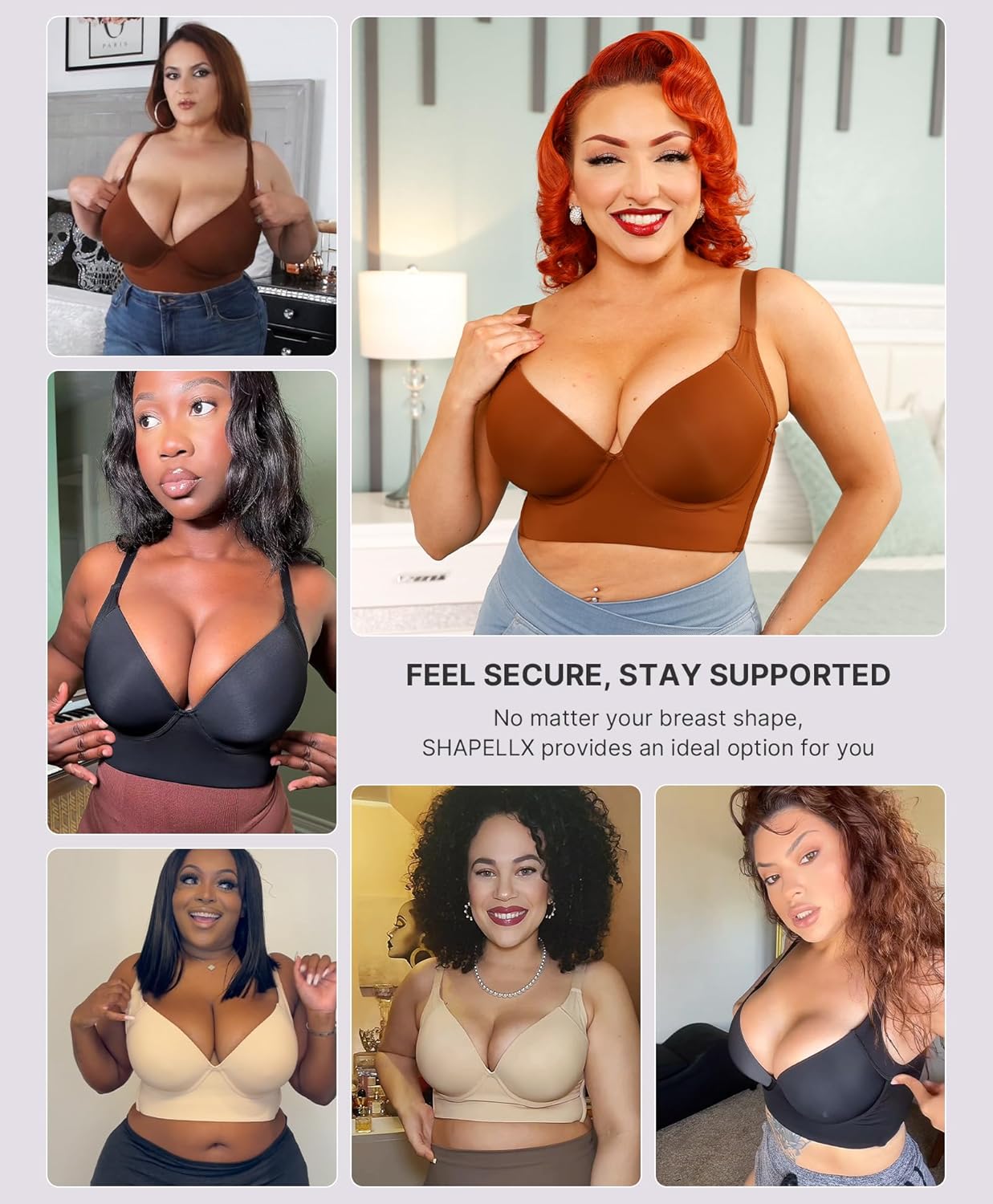 SHAPELLX Back Smoothing Bras for Women Push Up Underwire Comfortable Bralettes Side Support Bras - Image 6